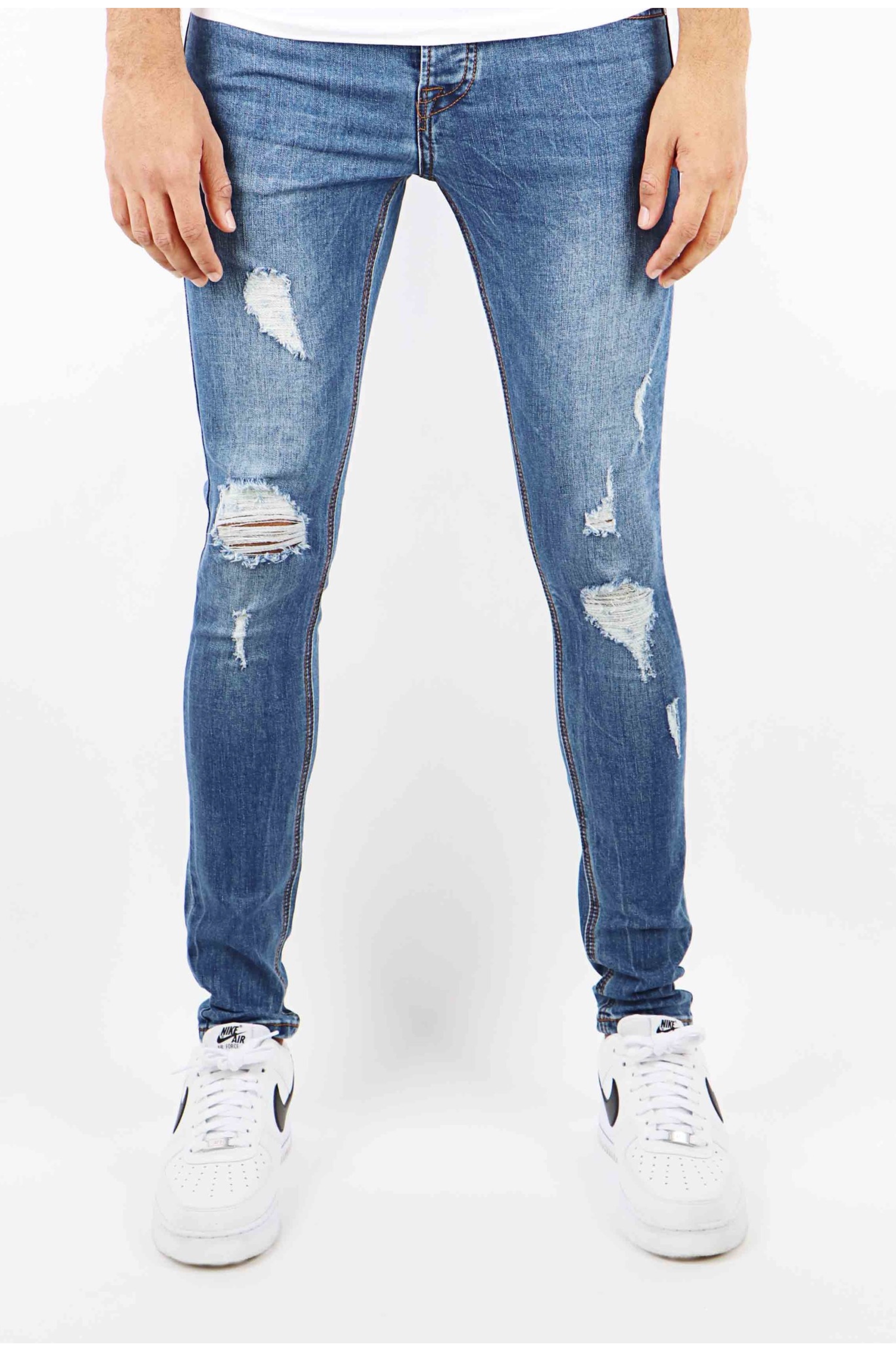 Heren Skinny Jeans Ripped Blue