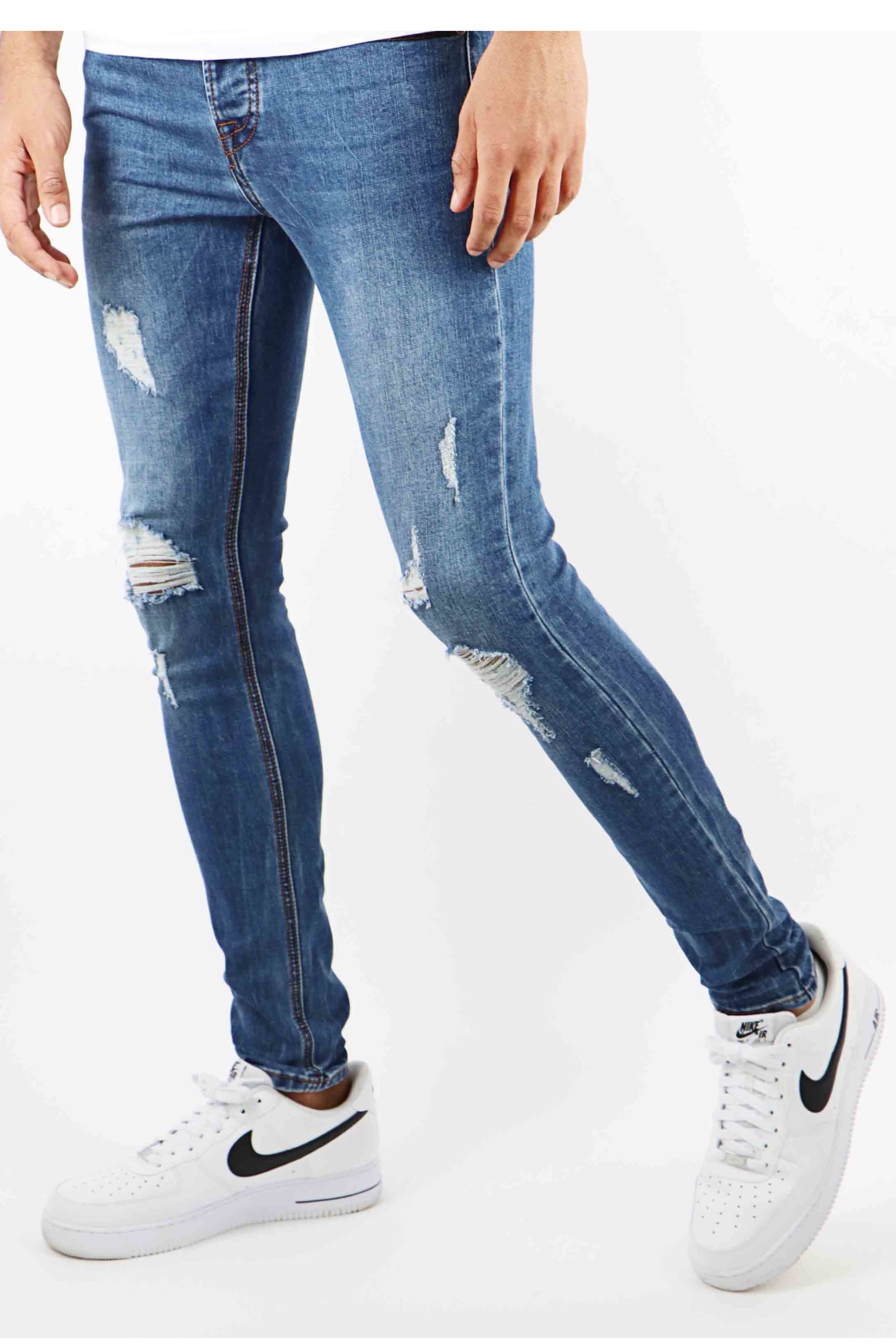 Heren Skinny Jeans Ripped Blue