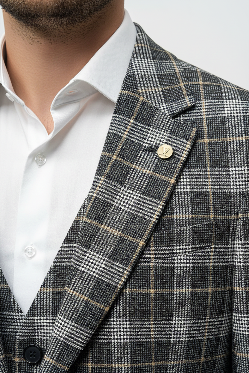 The Grigio Geruit Driedelig Pak Grijs