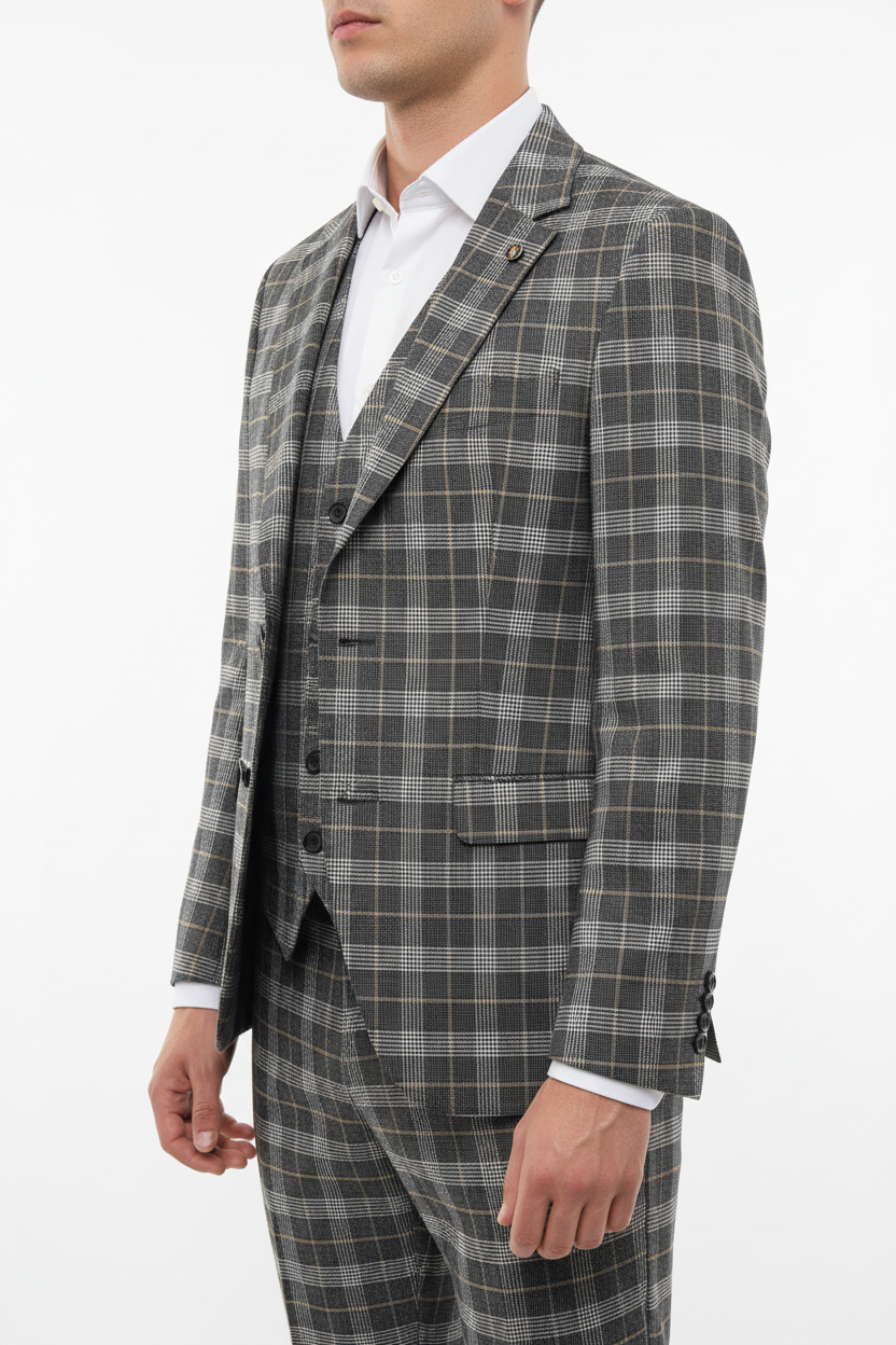 The Grigio Geruit Driedelig Pak Grijs