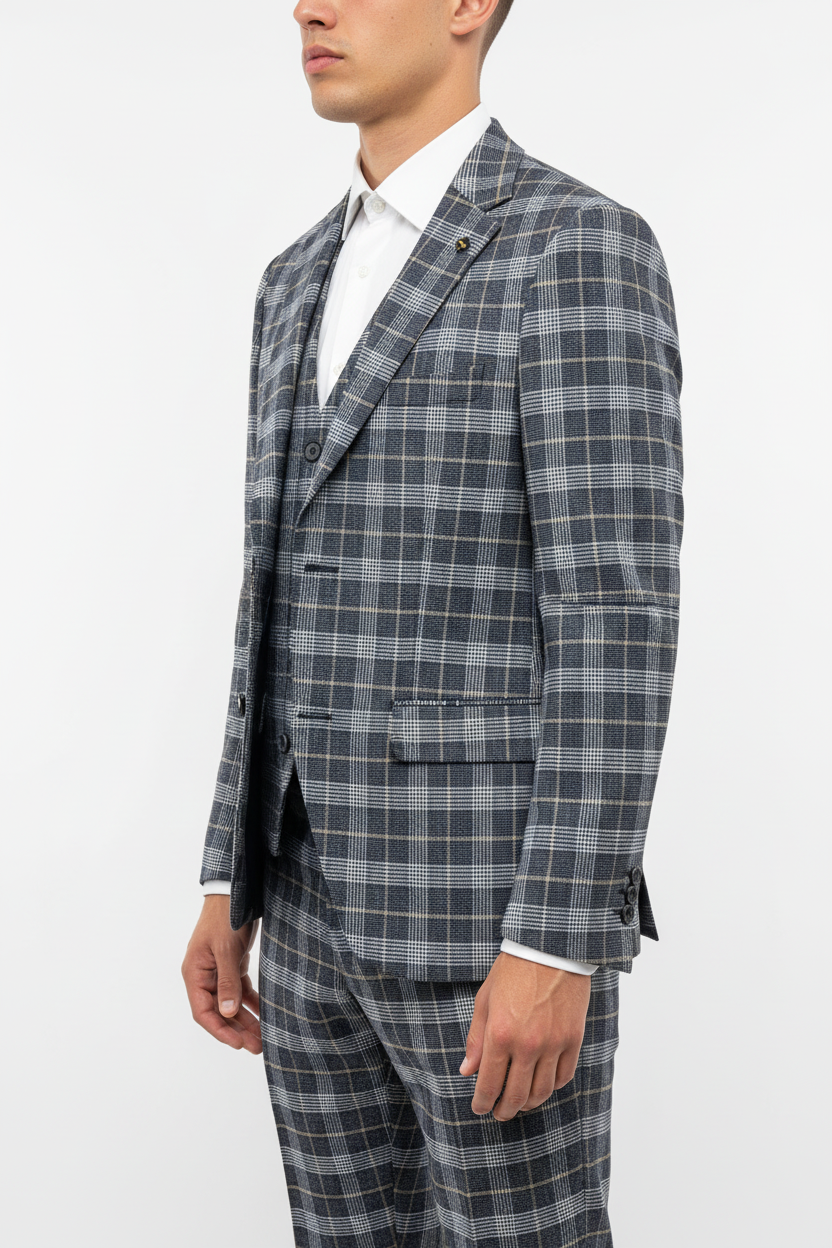 The Grigio Geruit Driedelig Pak Navy