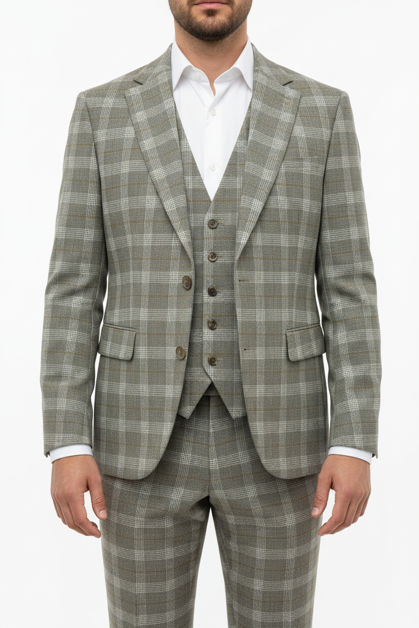 The Grigio Geruit Driedelig Pak Beige