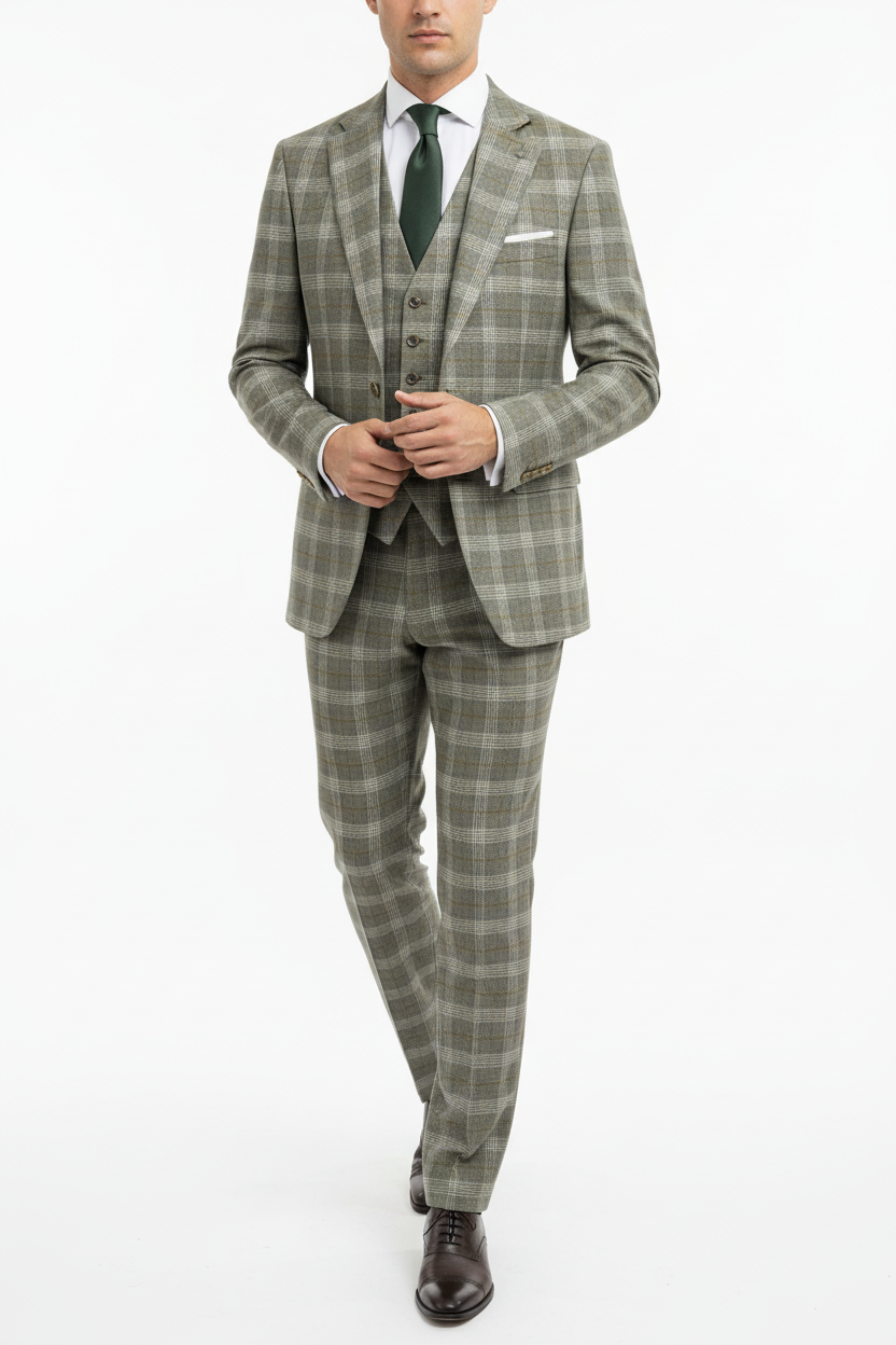 The Grigio Geruit Driedelig Pak Beige