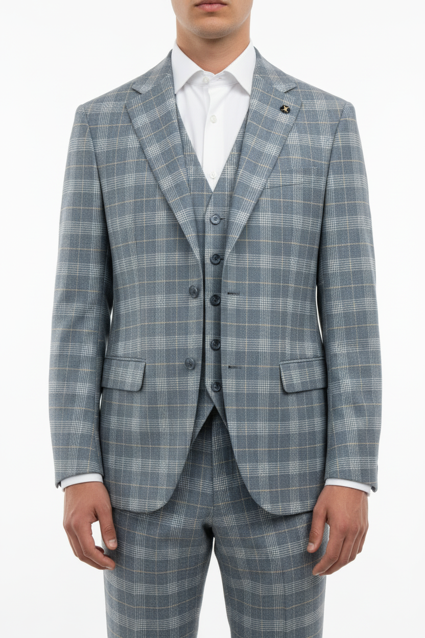 The Grigio Geruit Driedelig Pak Licht Blauw