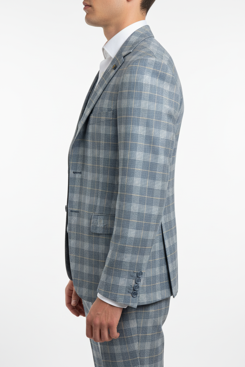 The Grigio Geruit Driedelig Pak Licht Blauw