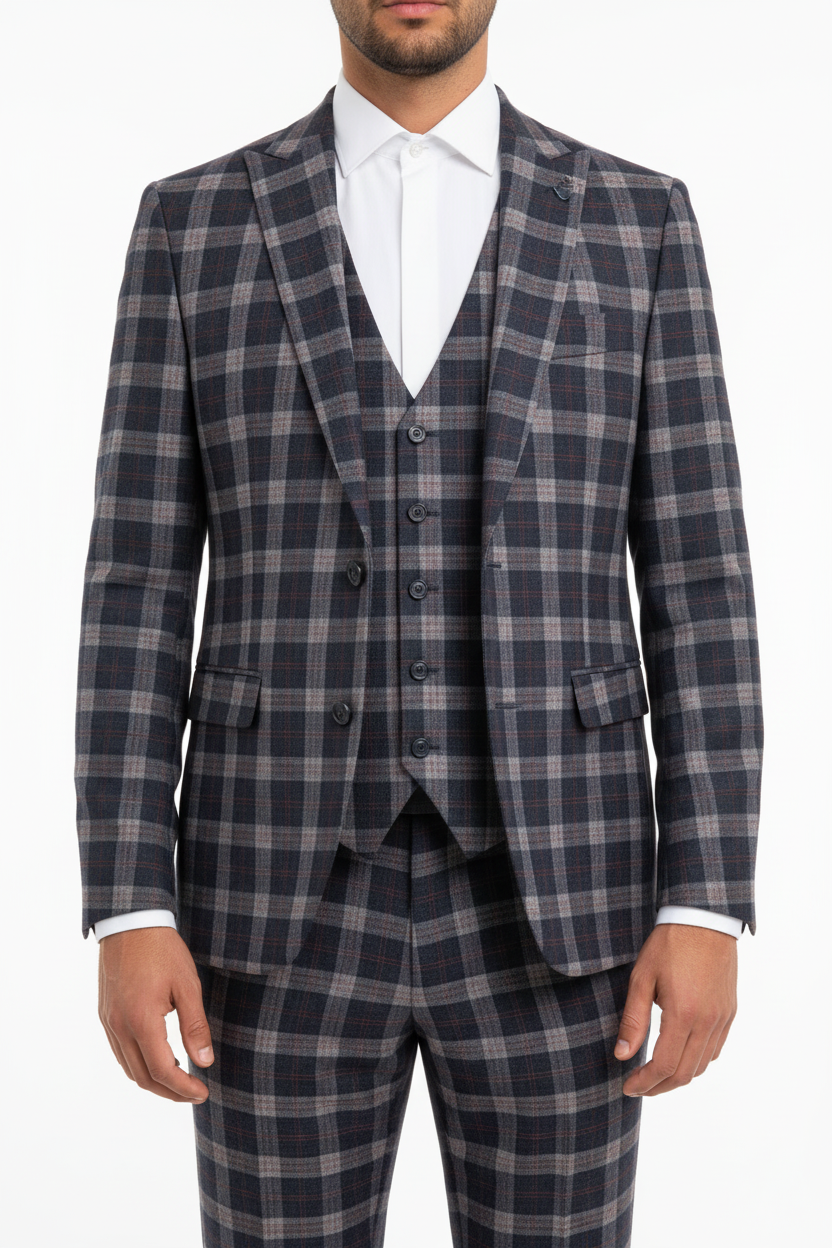 The Florence Driedelig Ruit Pak Navy