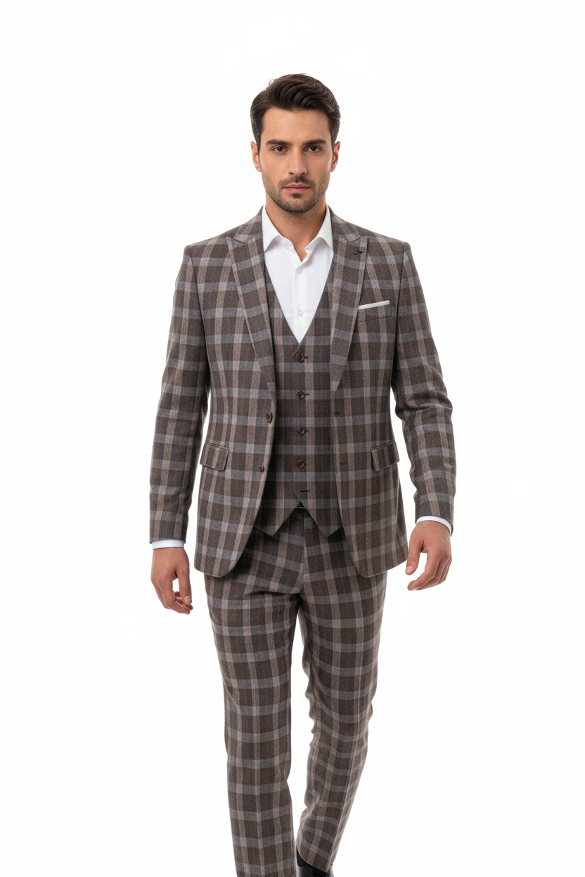 The Florence Three-piece Check Suit Brown