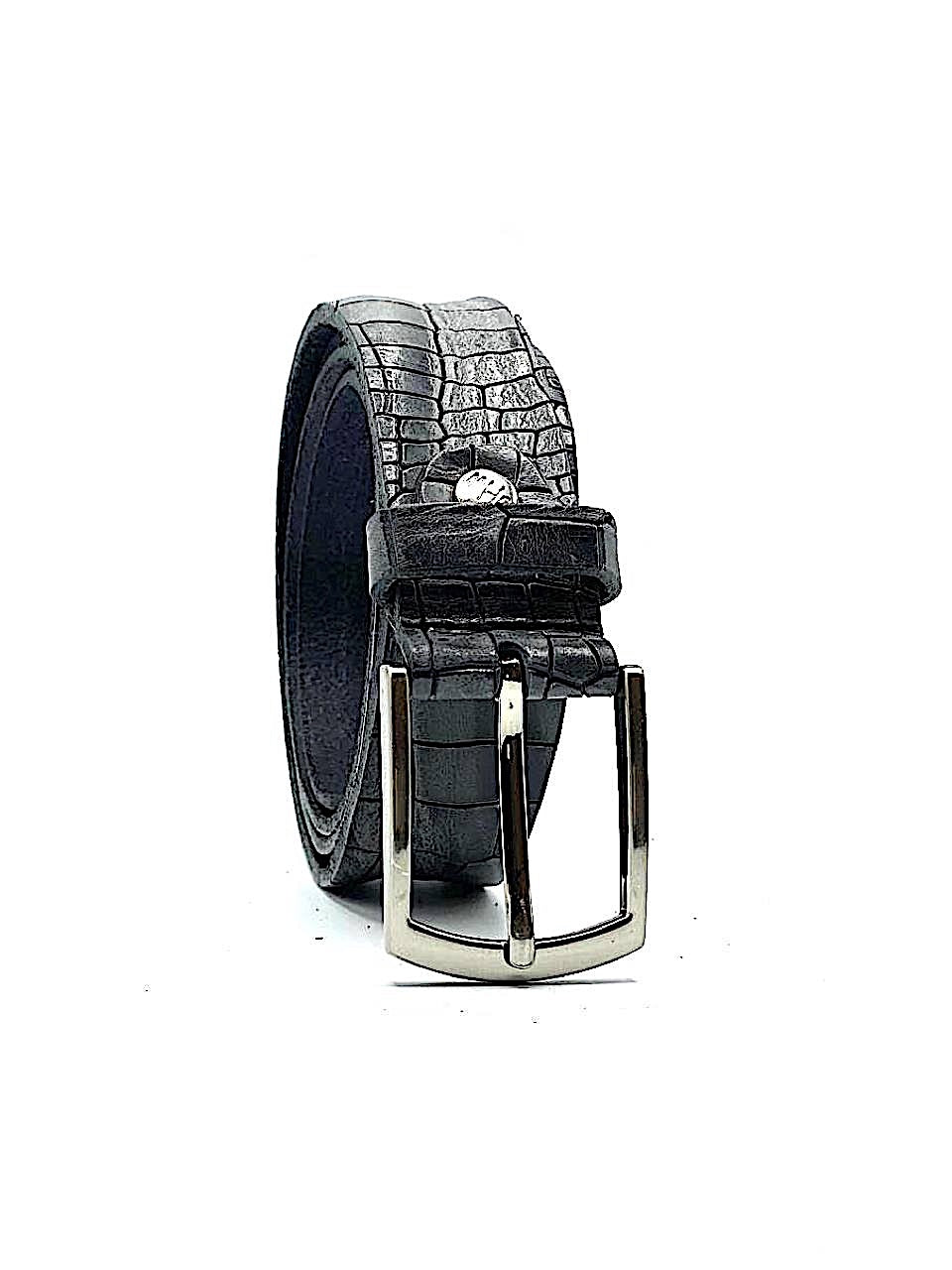 Leather belt Croco Gray