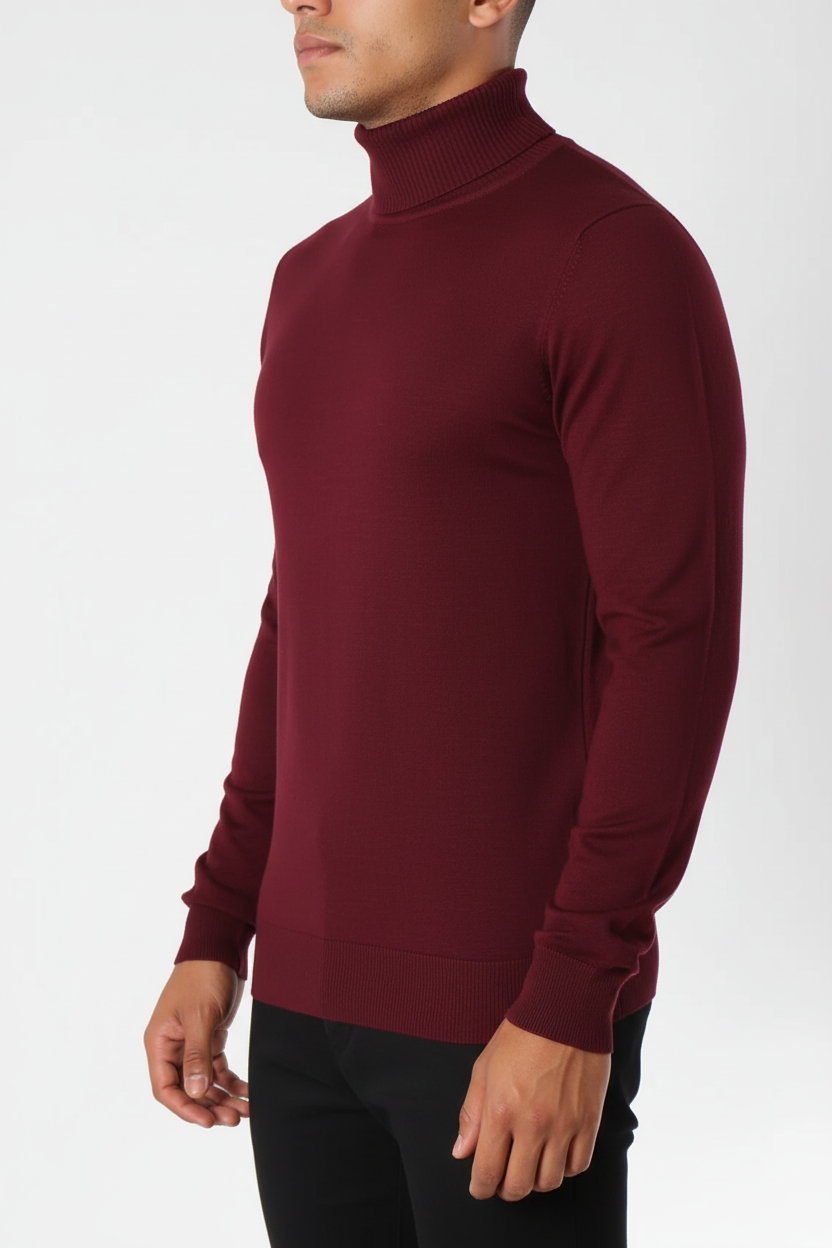 Bordeaux rote Rollkragenpullover Männer