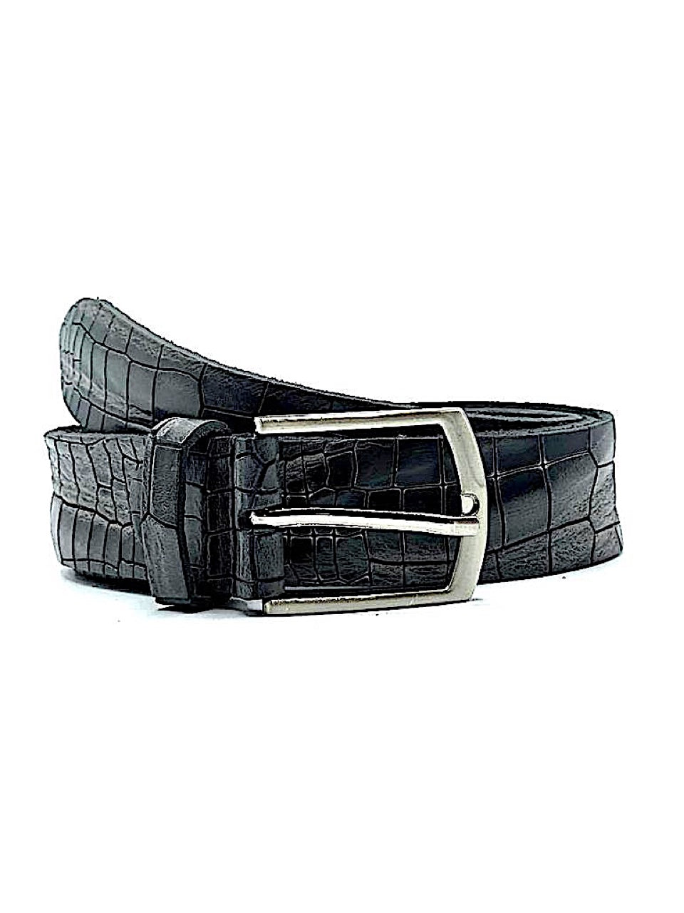 Leather belt Croco Gray