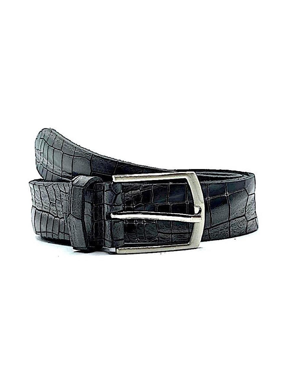 Leather belt Croco Gray