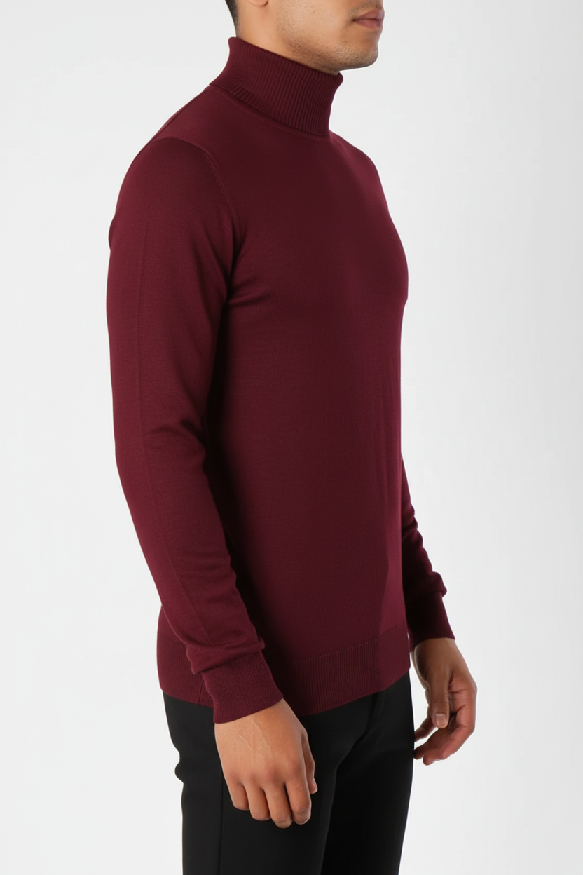 Bordeaux rote Rollkragenpullover Männer