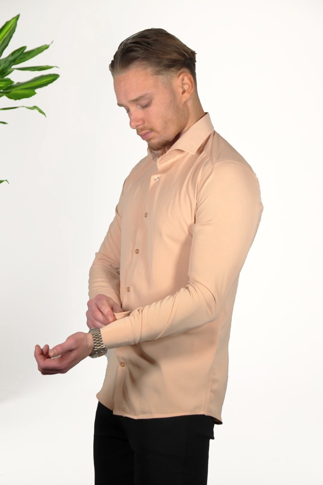 Stretch Overhemd Zalm