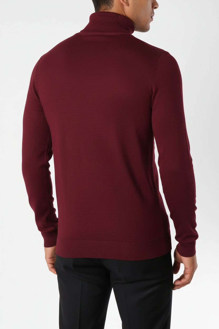 Bordeaux rote Rollkragenpullover Männer