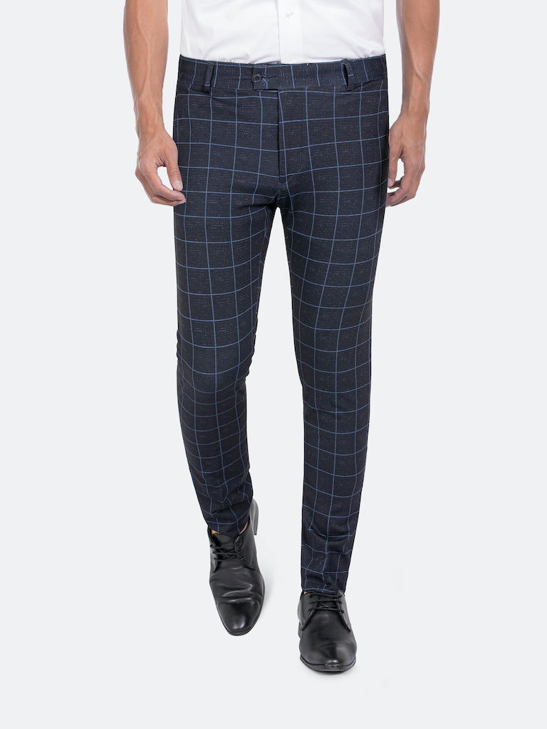Geruite Chino Heren Navy (Premium)