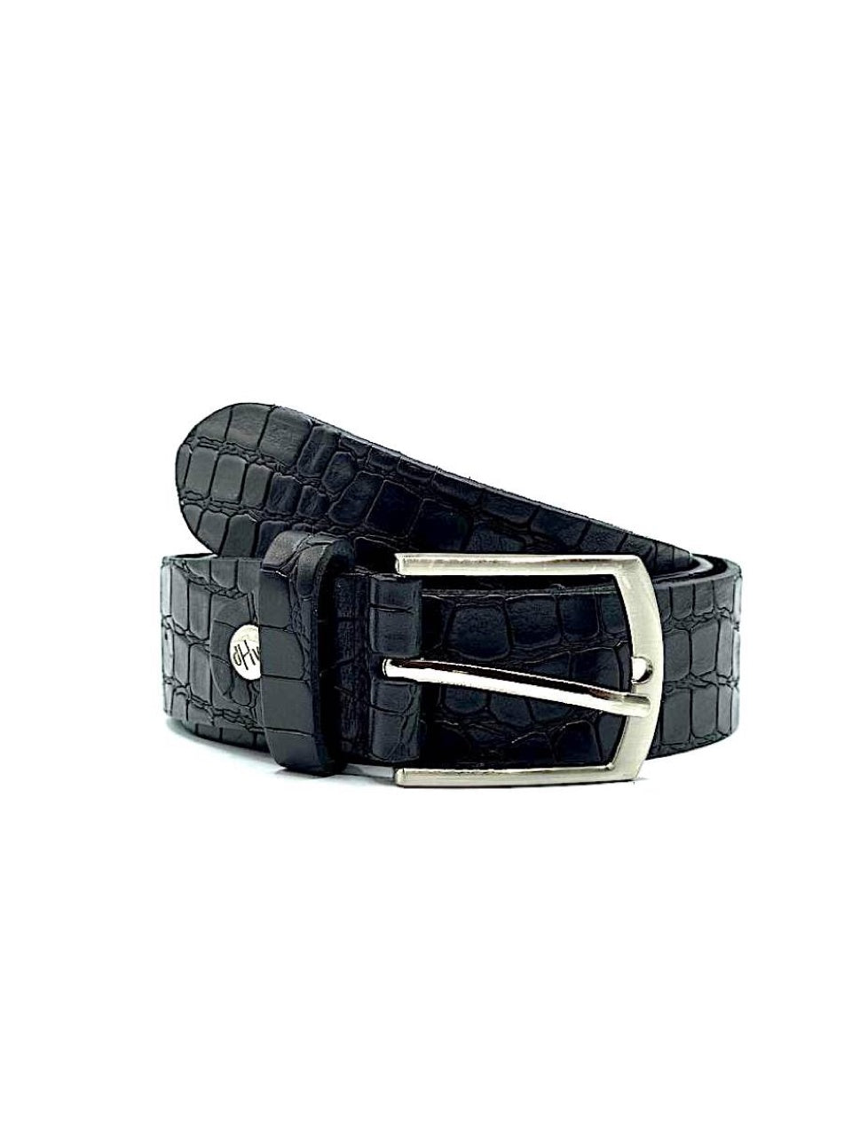 Leather belt Croco Gray