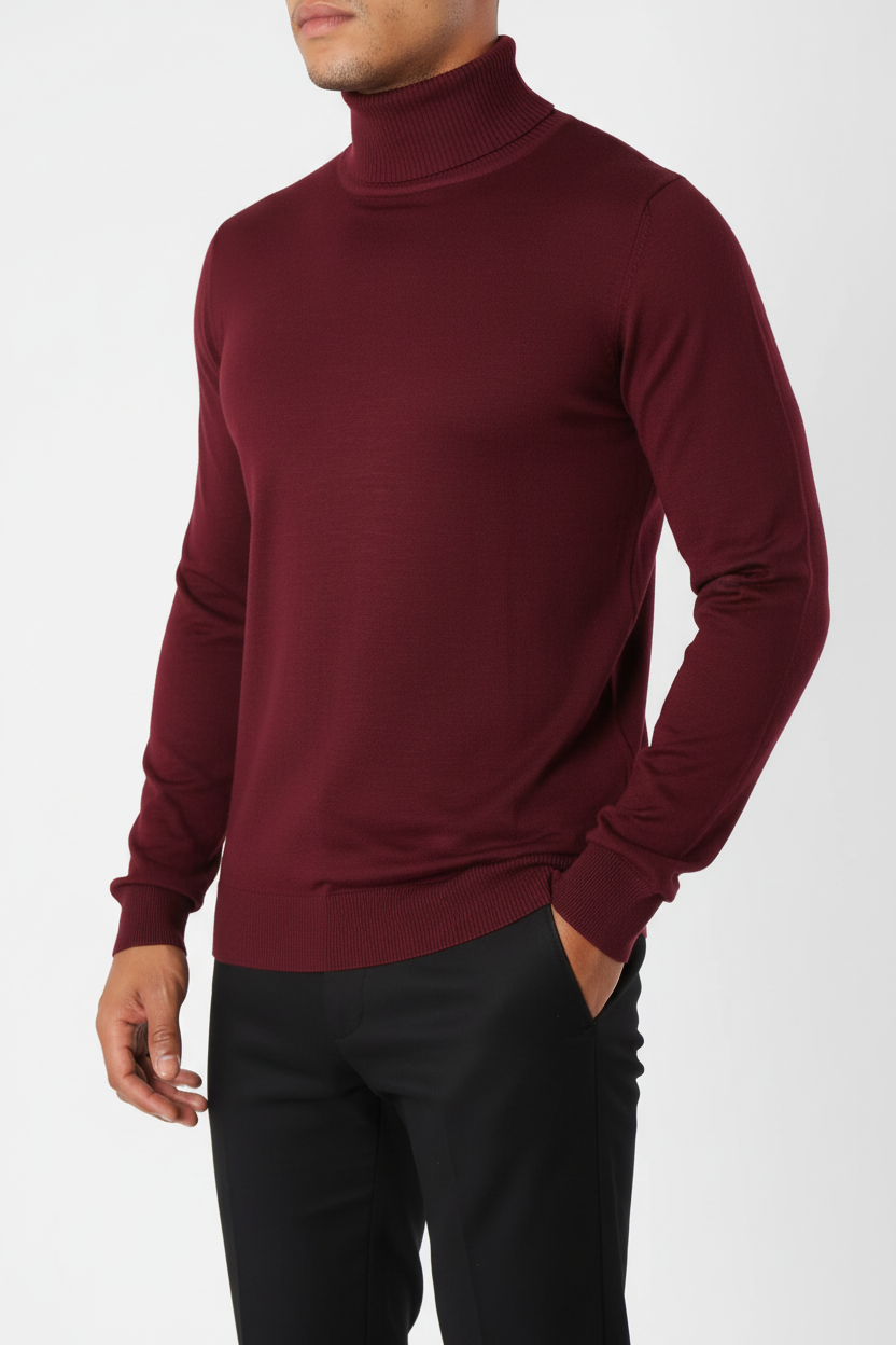 Bordeaux rote Rollkragenpullover Männer