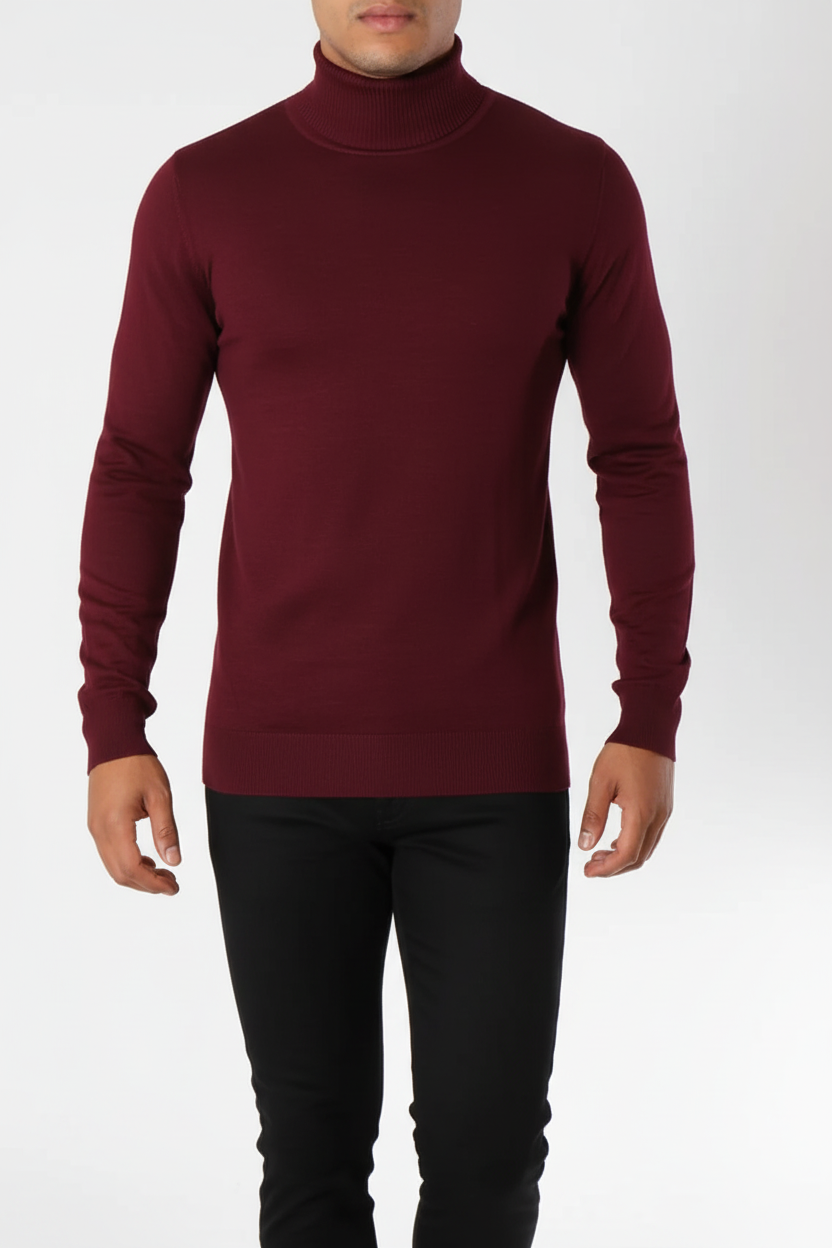 Bordeaux rote Rollkragenpullover Männer