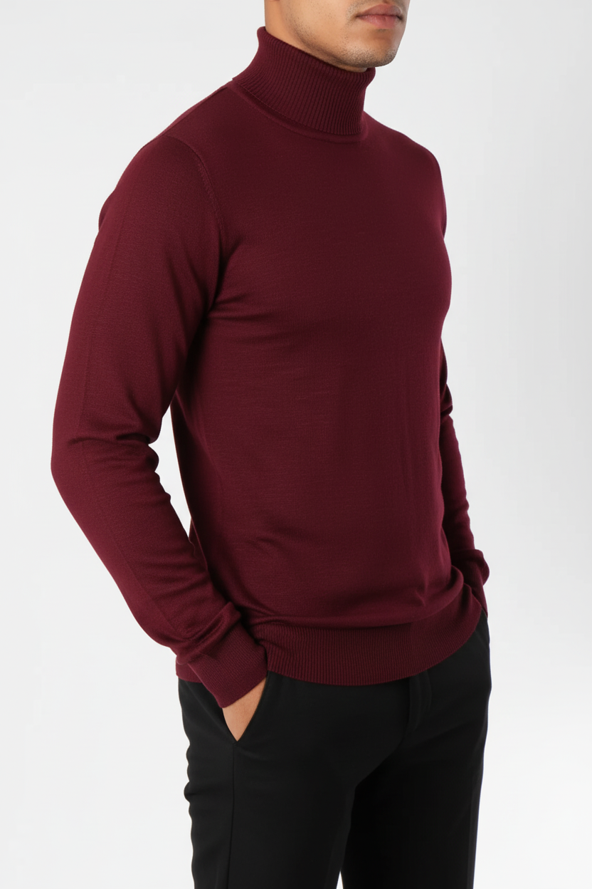 Bordeaux rote Rollkragenpullover Männer