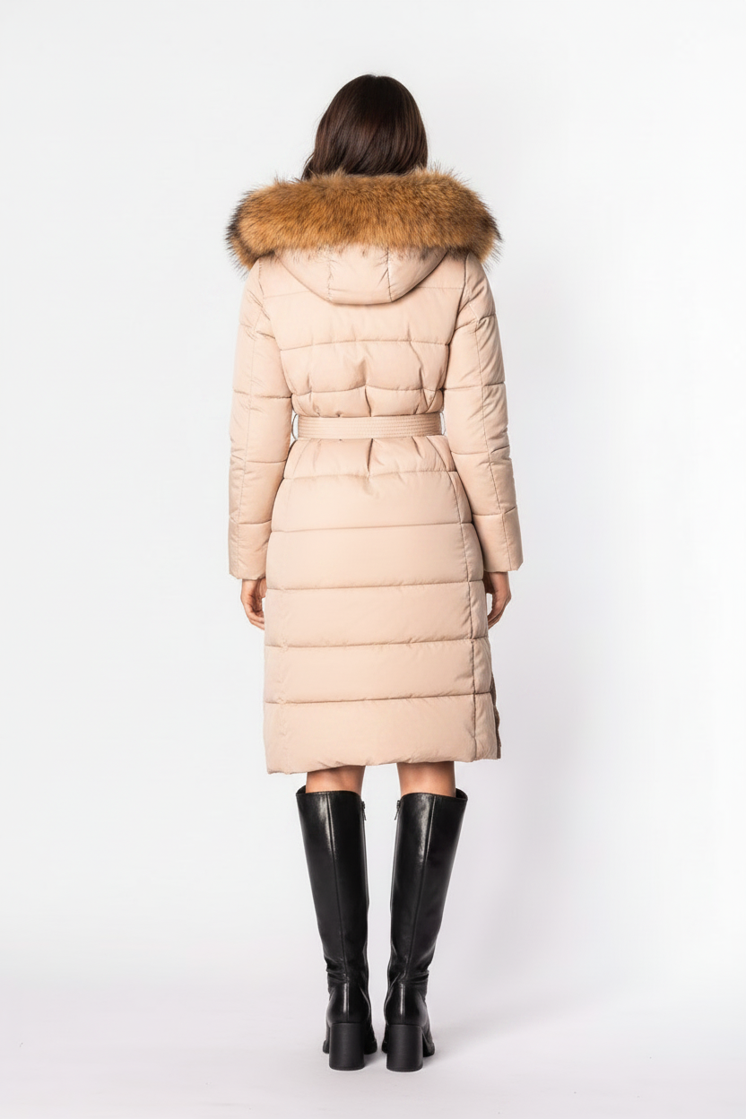 Alessia gewatteerde winterjas dames beige - achterkant
