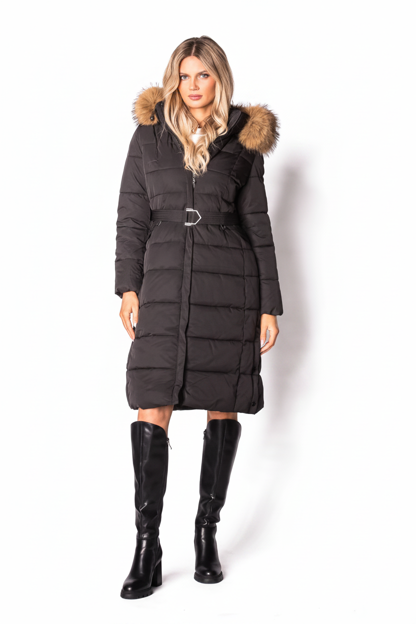 Alessia Winterjas Dames | Bont Capuchon | Zwart