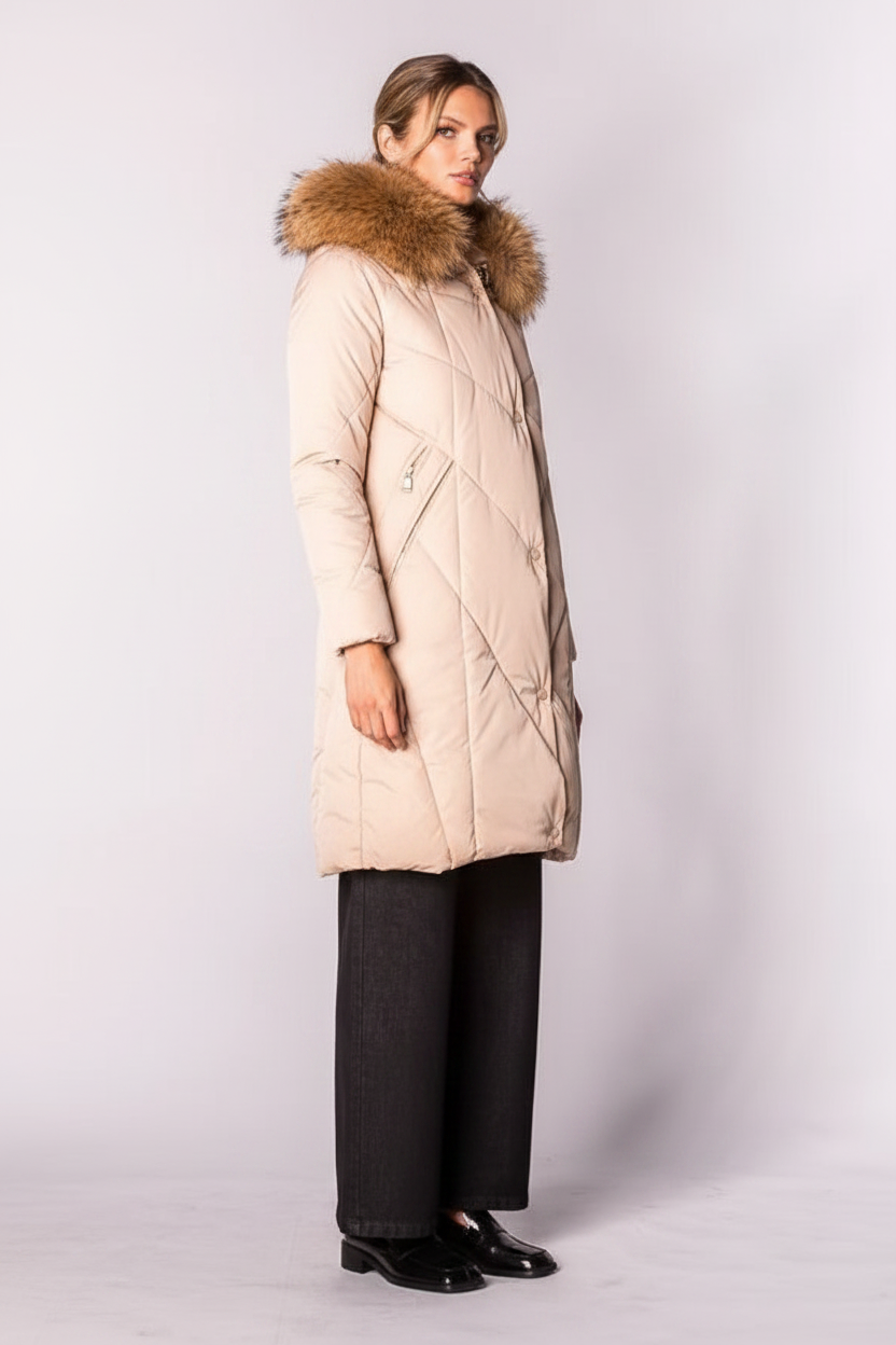Bianca gewatteerde winterjas dames beige - vooraanzicht