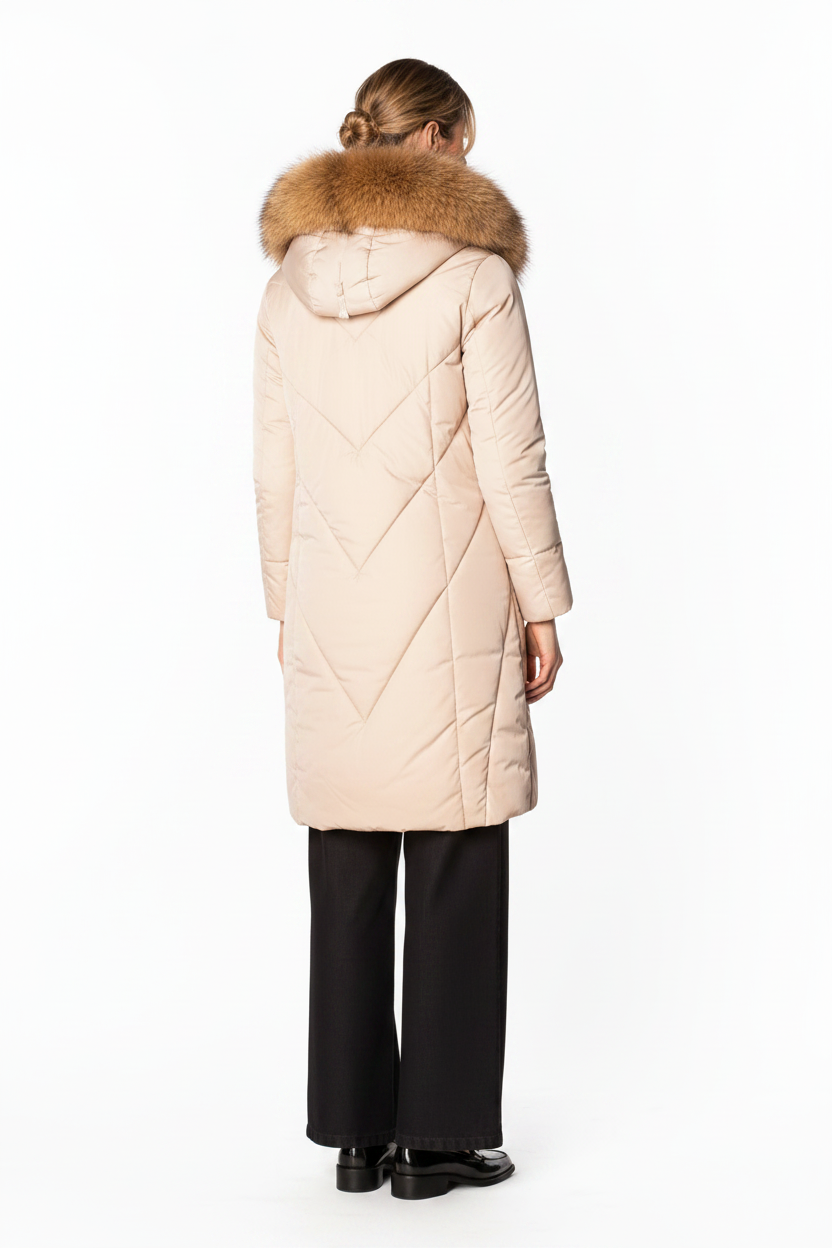 Bianca gewatteerde winterjas dames beige - zijprofiel oversized fit