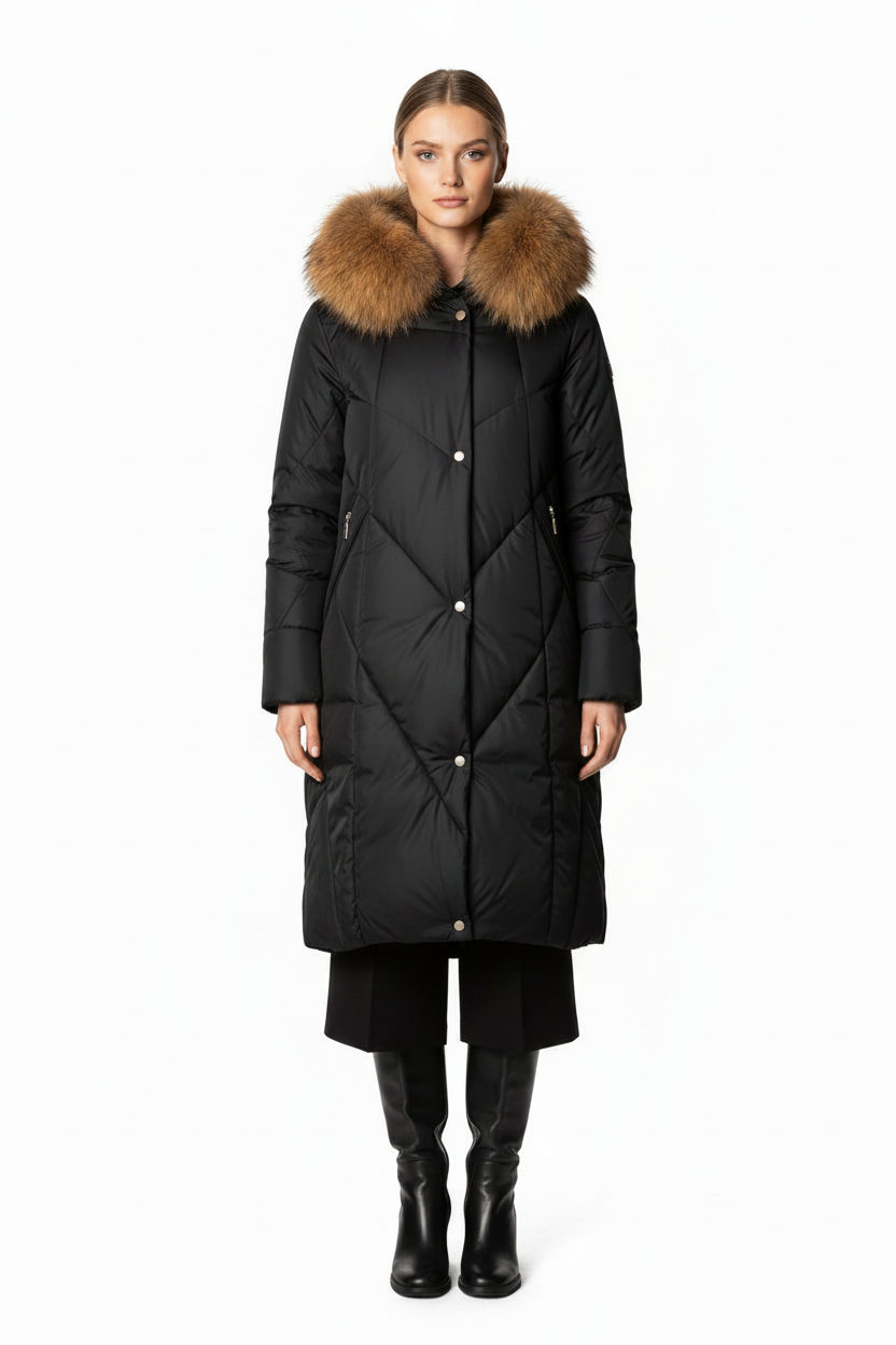 Bianca Winterjas Dames | Bont Capuchon | Zwart