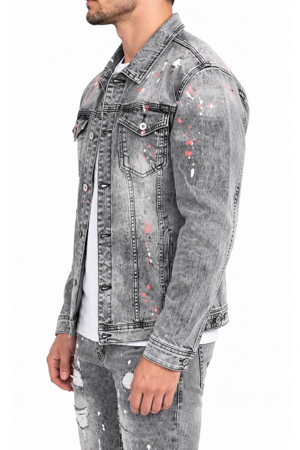 Denim Splashed Jacket Grijs