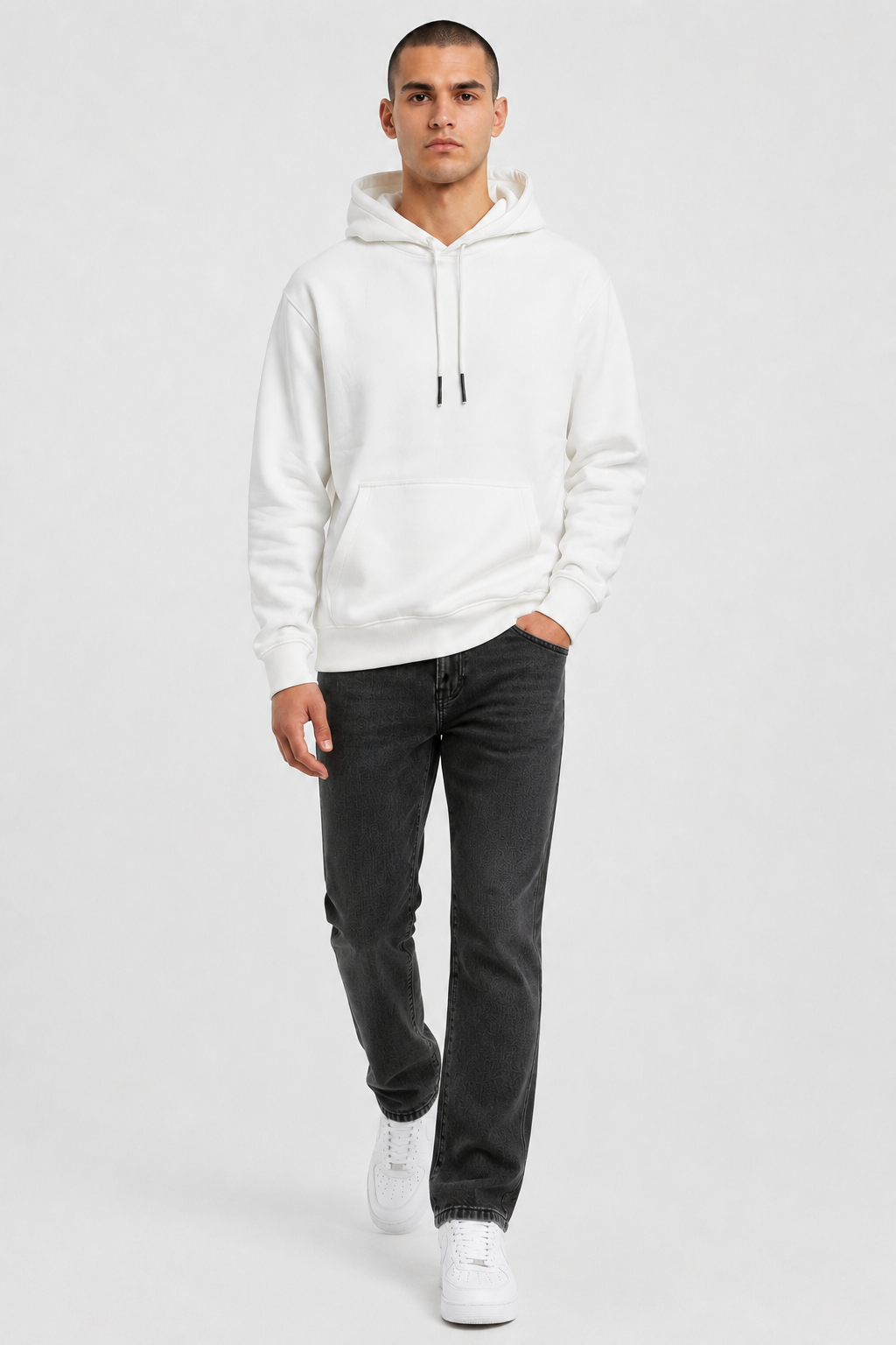Daily Set Hoodie Arya Wit + Capo Jeans Antraciet - Front view