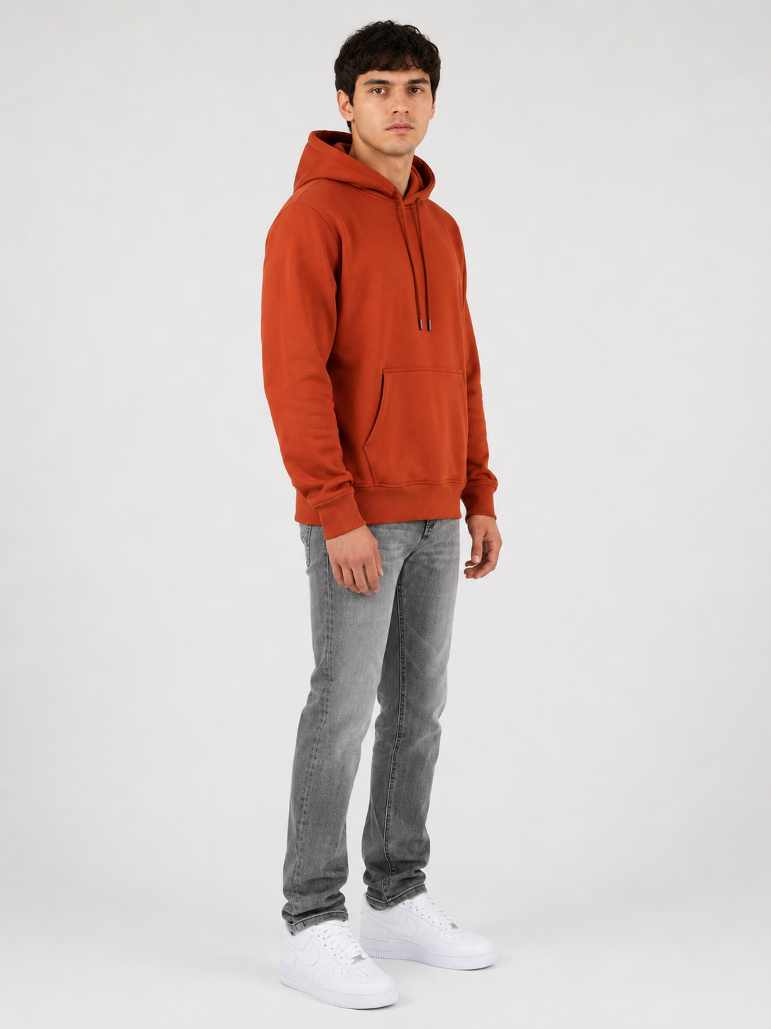 Daily Set Hoodie Arya Burnt Orange + Valenci Loose Fit Jeans Grijs - Three-quarter angle