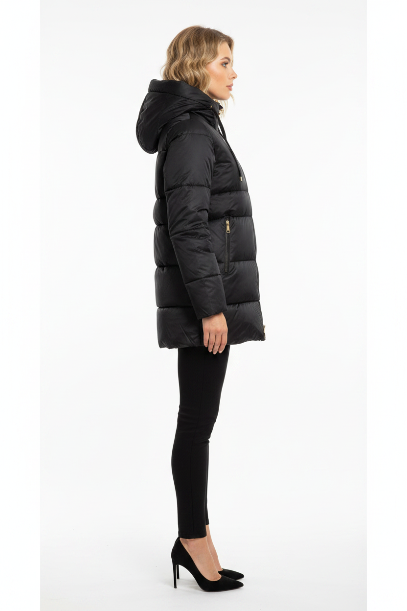 Lucia Winterjas Dames | Glanzende Puffer | Zwart