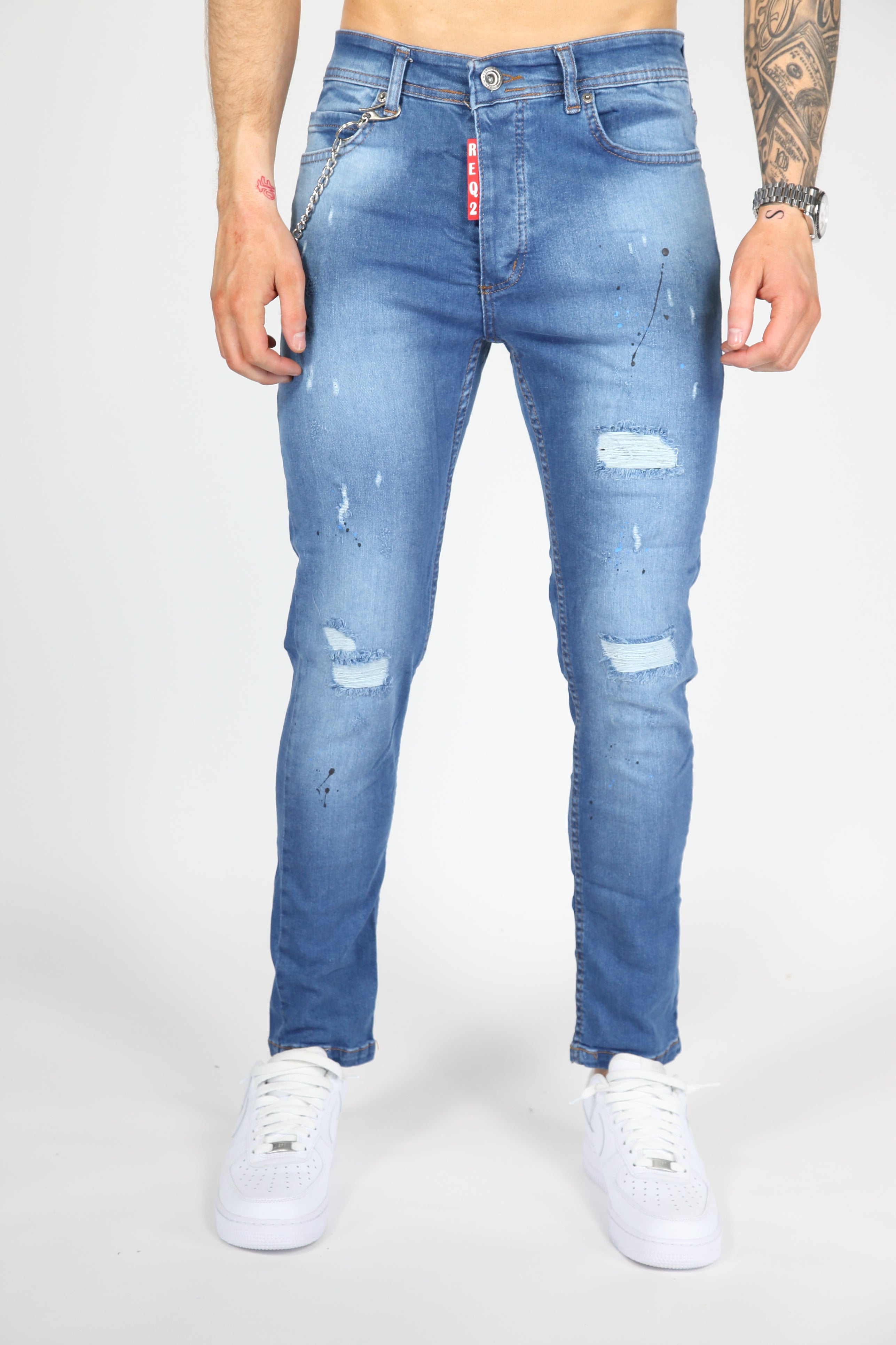 Die bemalten Rebell -Skinny -Jeans blau
