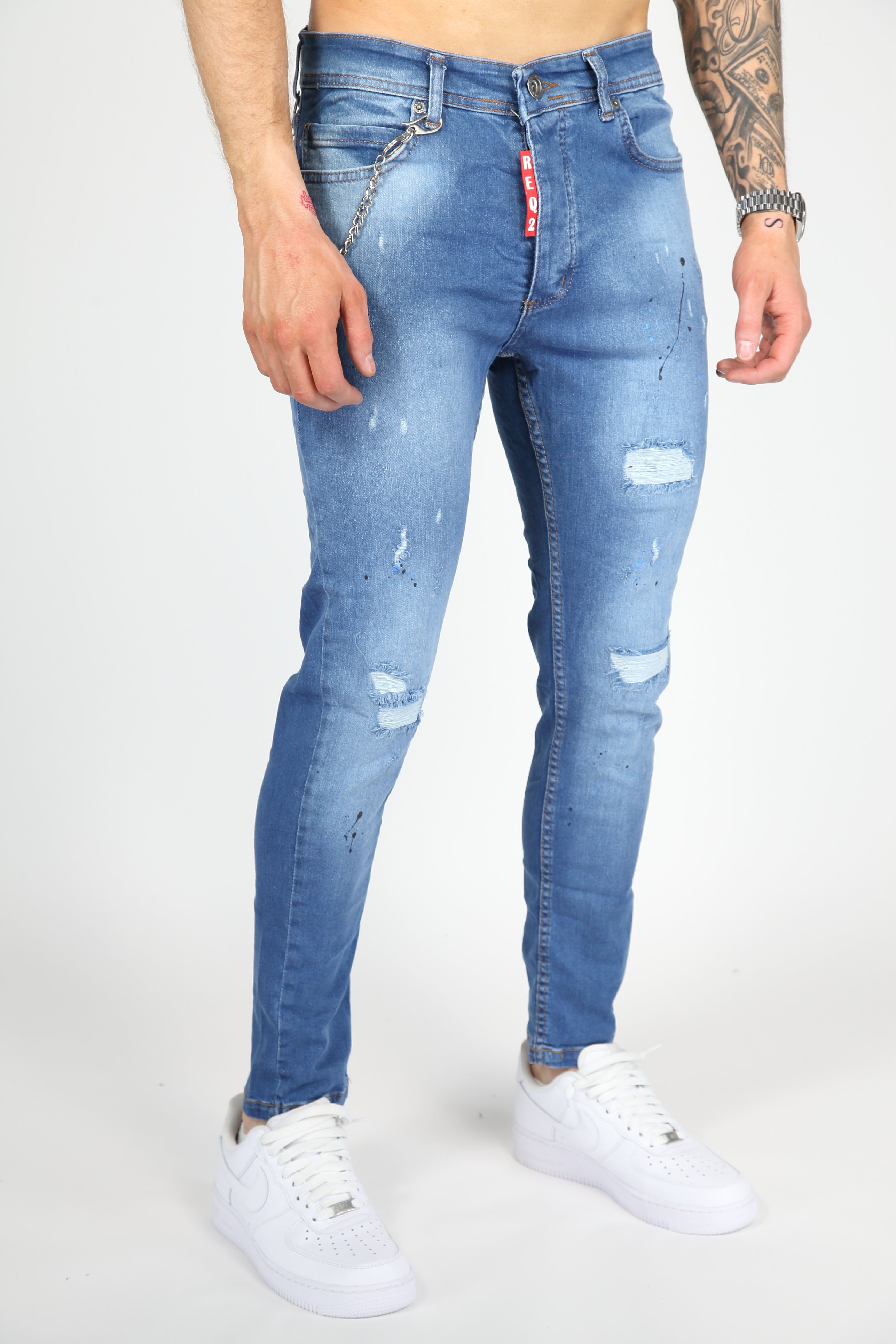 Die bemalten Rebell -Skinny -Jeans blau