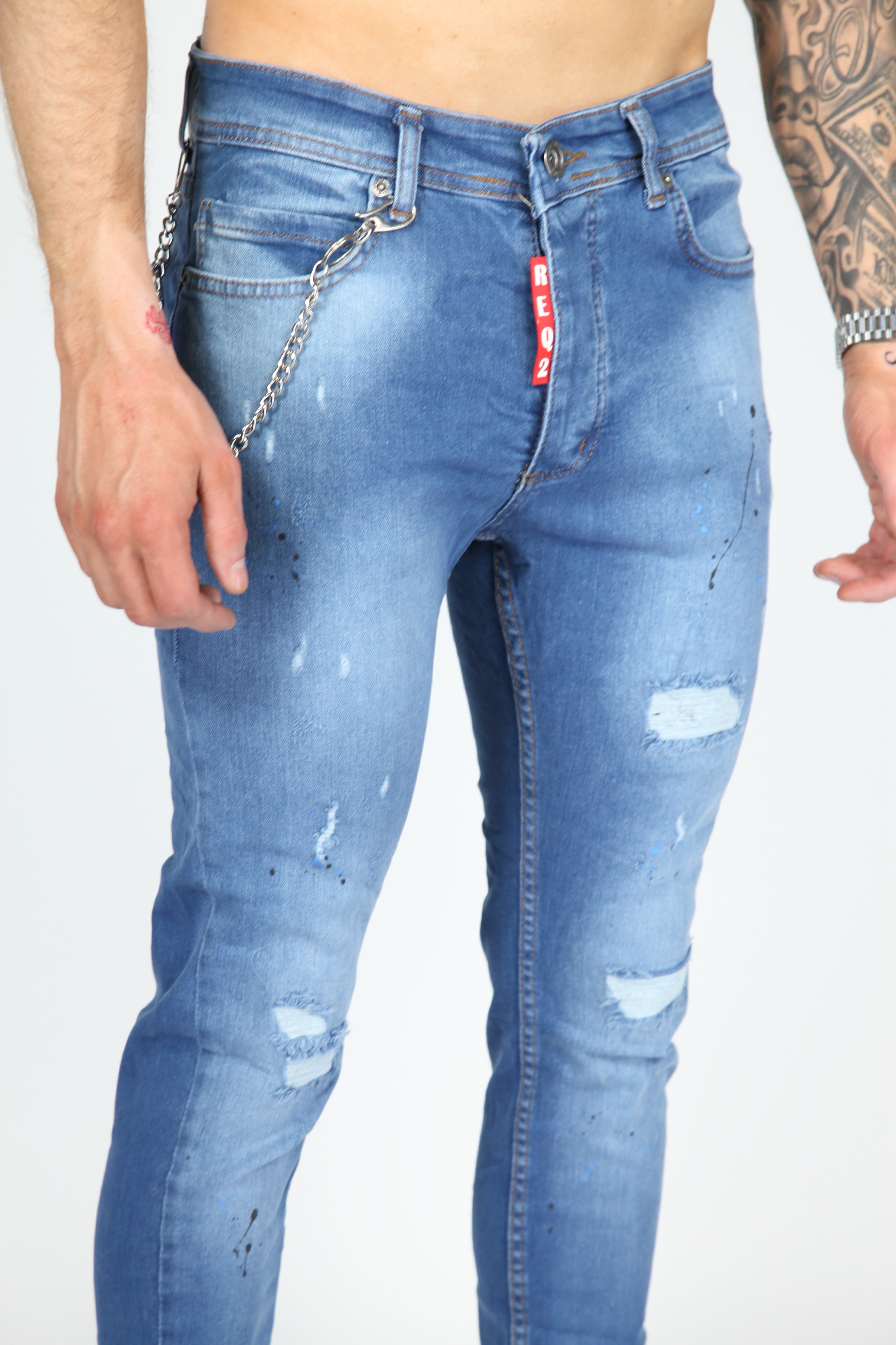 Die bemalten Rebell -Skinny -Jeans blau