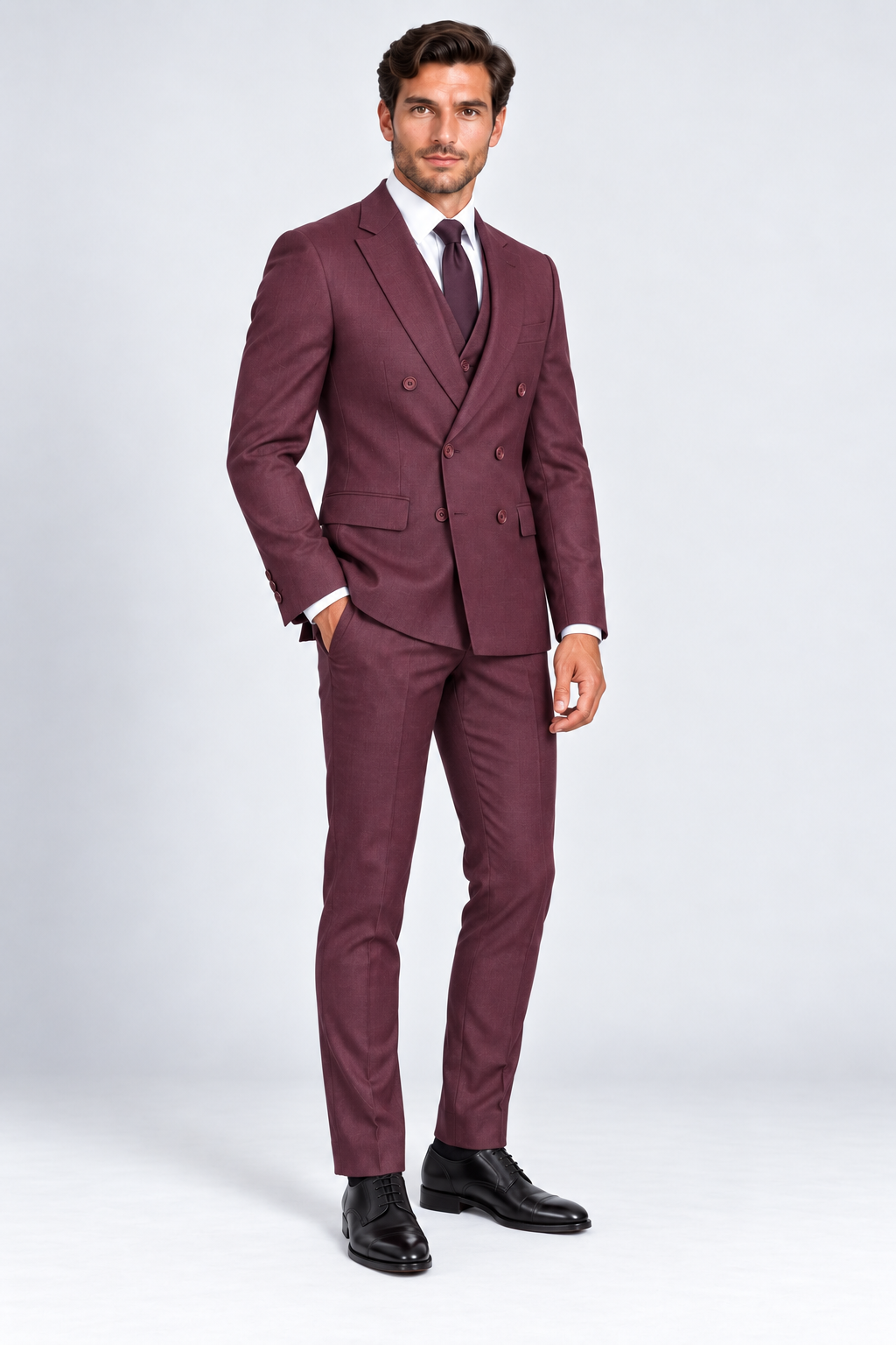 Romano Double Breasted Suit Burgundy