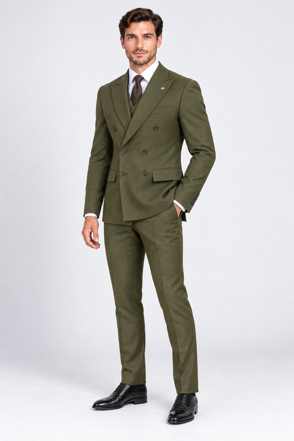 Romano Double Breasted Suit Olive Green