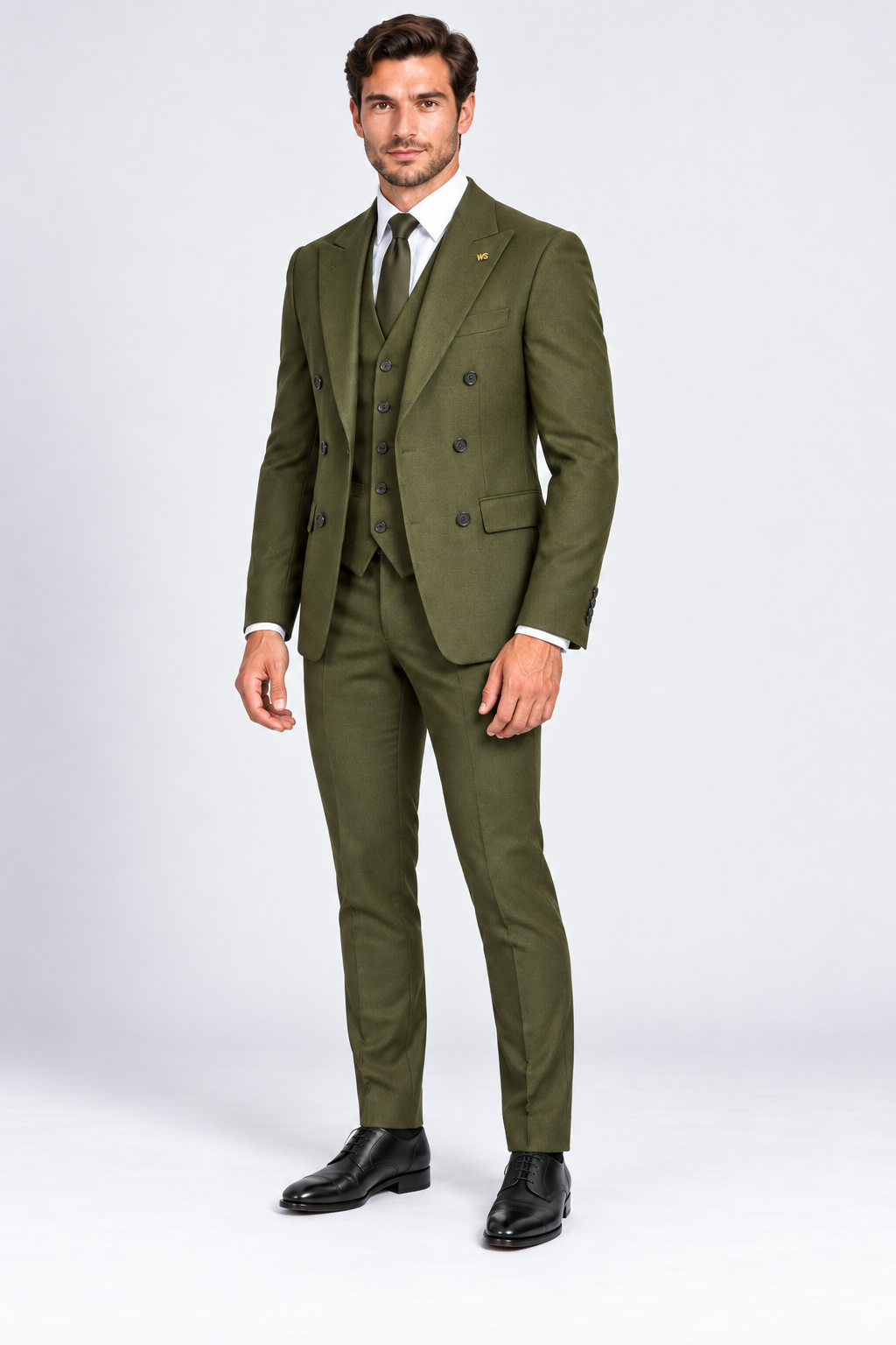 Romano Double Breasted Suit Olive Green