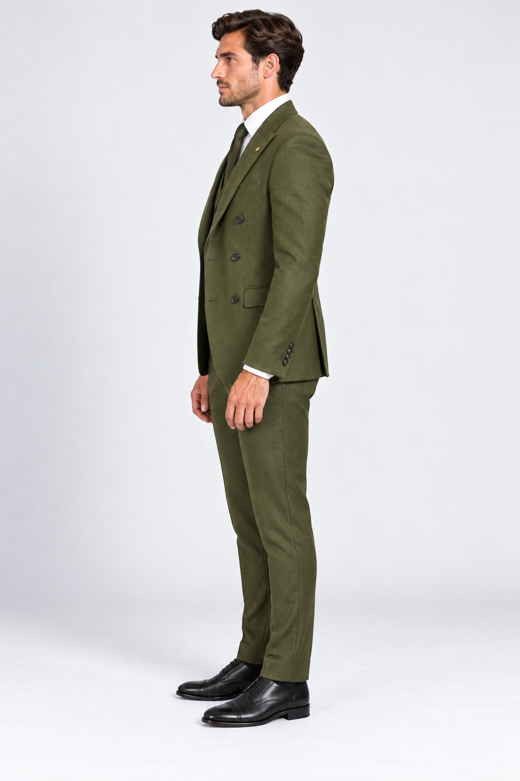 Romano Double Breasted Suit Olive Green