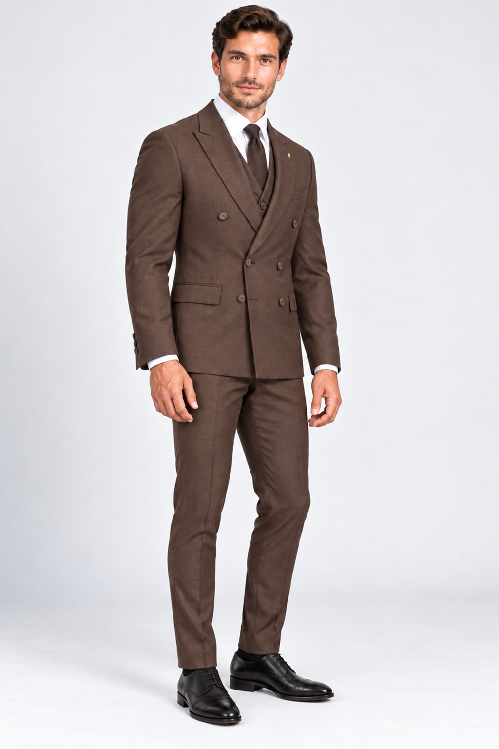 Romano Double Breasted Suit Bruin