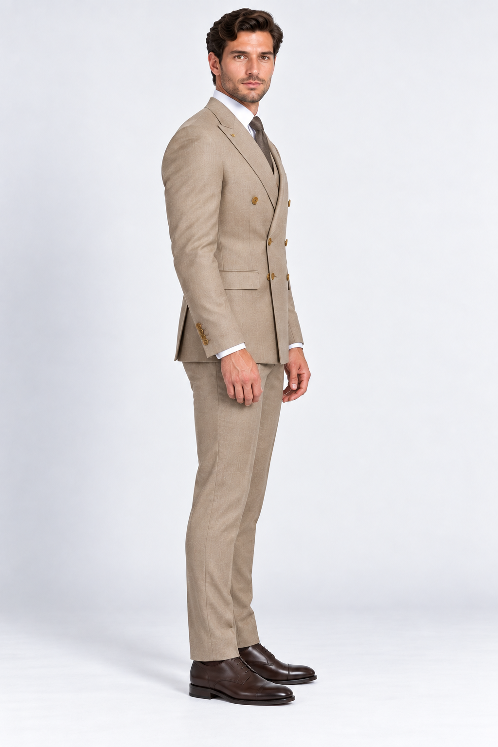 Romano Double Breasted Suit Taupe