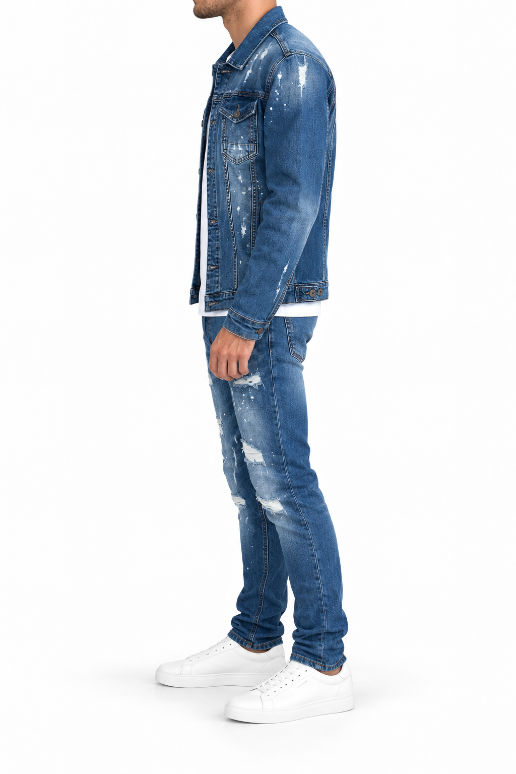 Denim Splashed Set Blauw