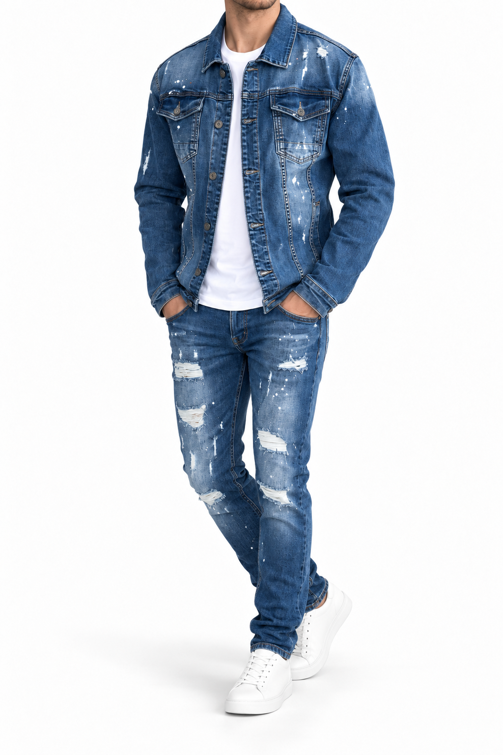 Denim Splashed Set Blauw