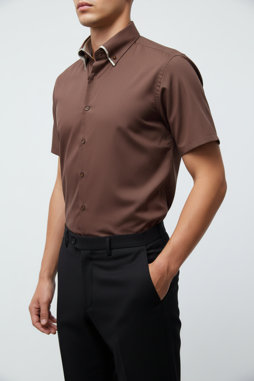 Kortmouw Overhemd Bruin