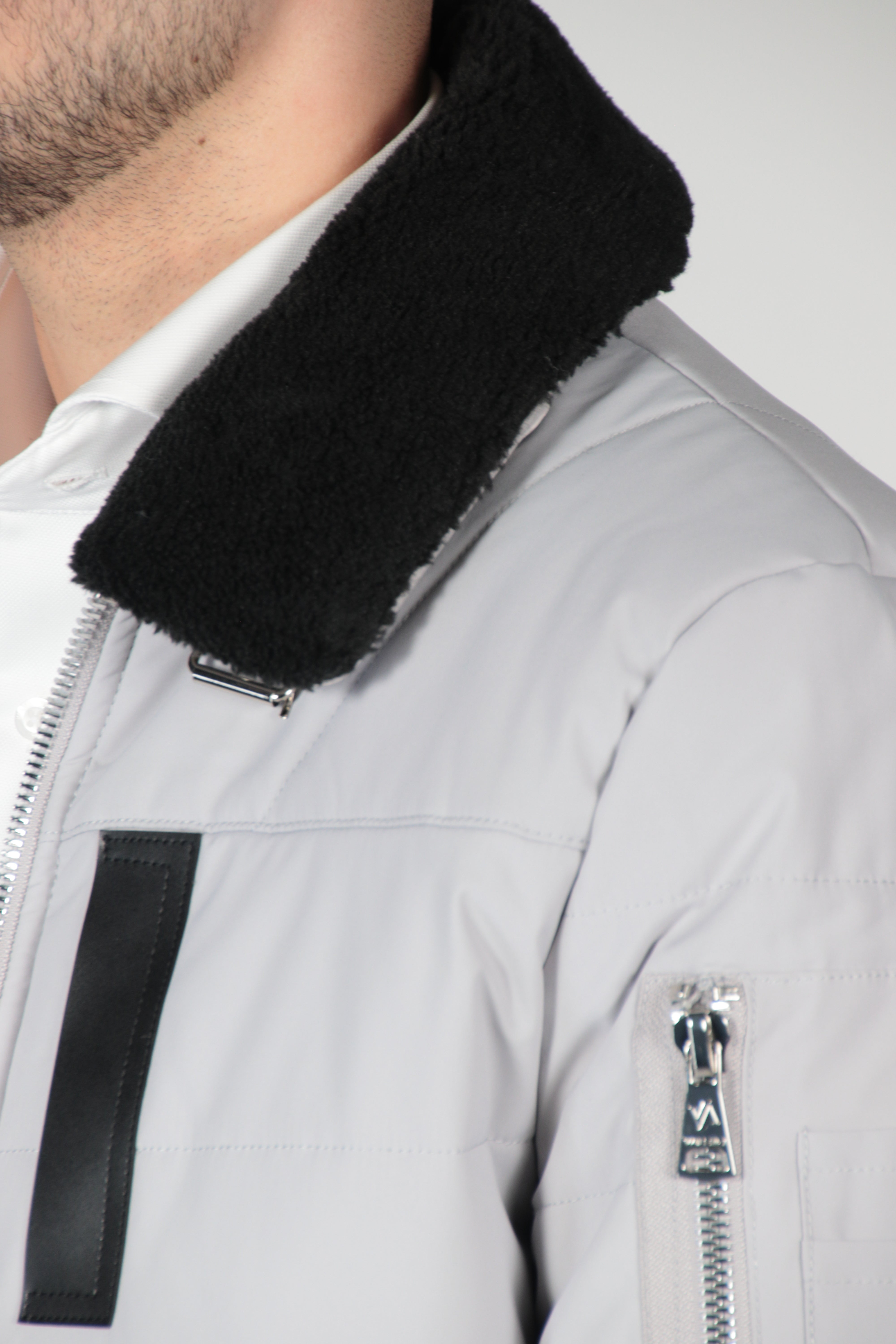 Grey Bomber Jacket with Black Collar