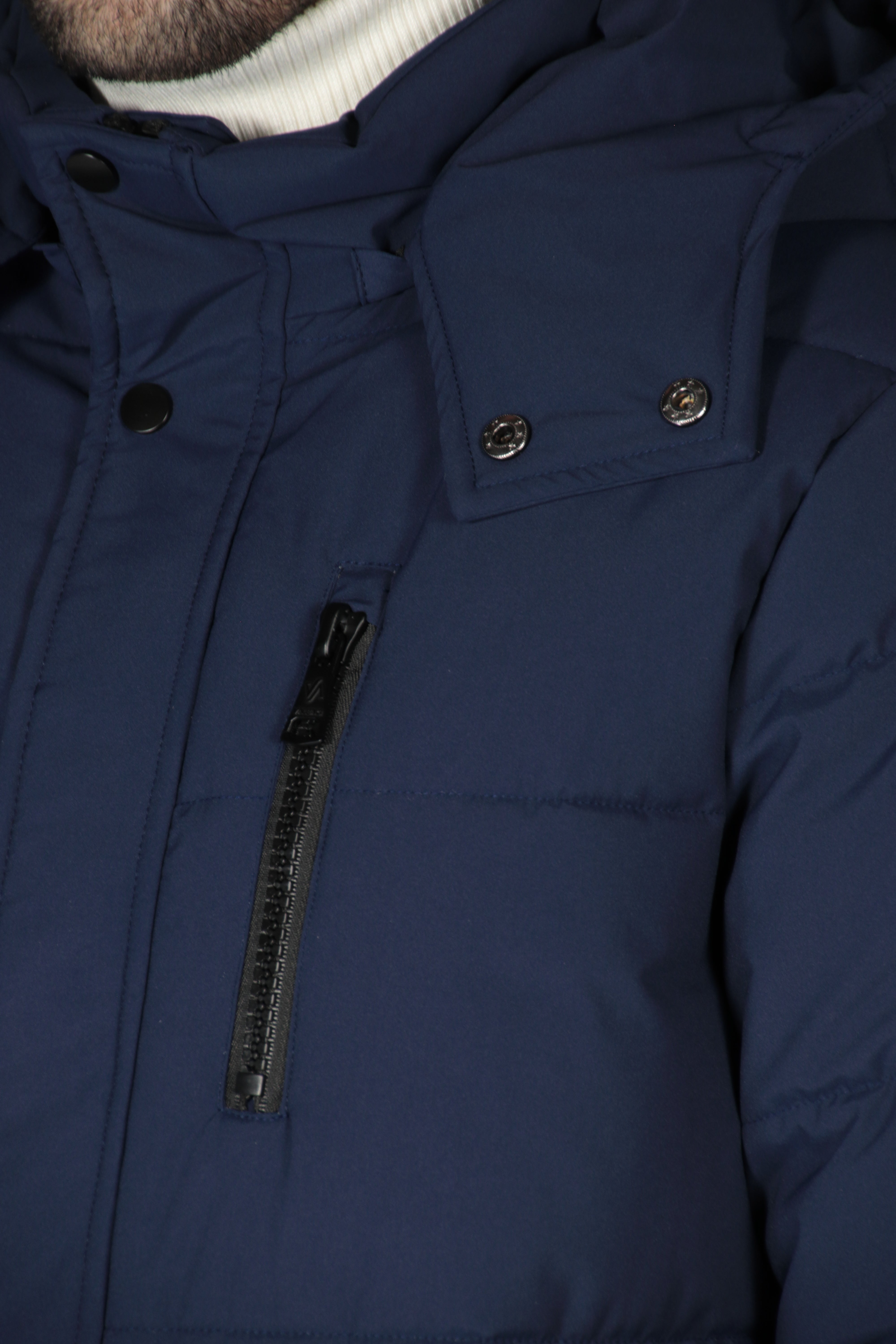 Giacca blu puffer con cappuccio