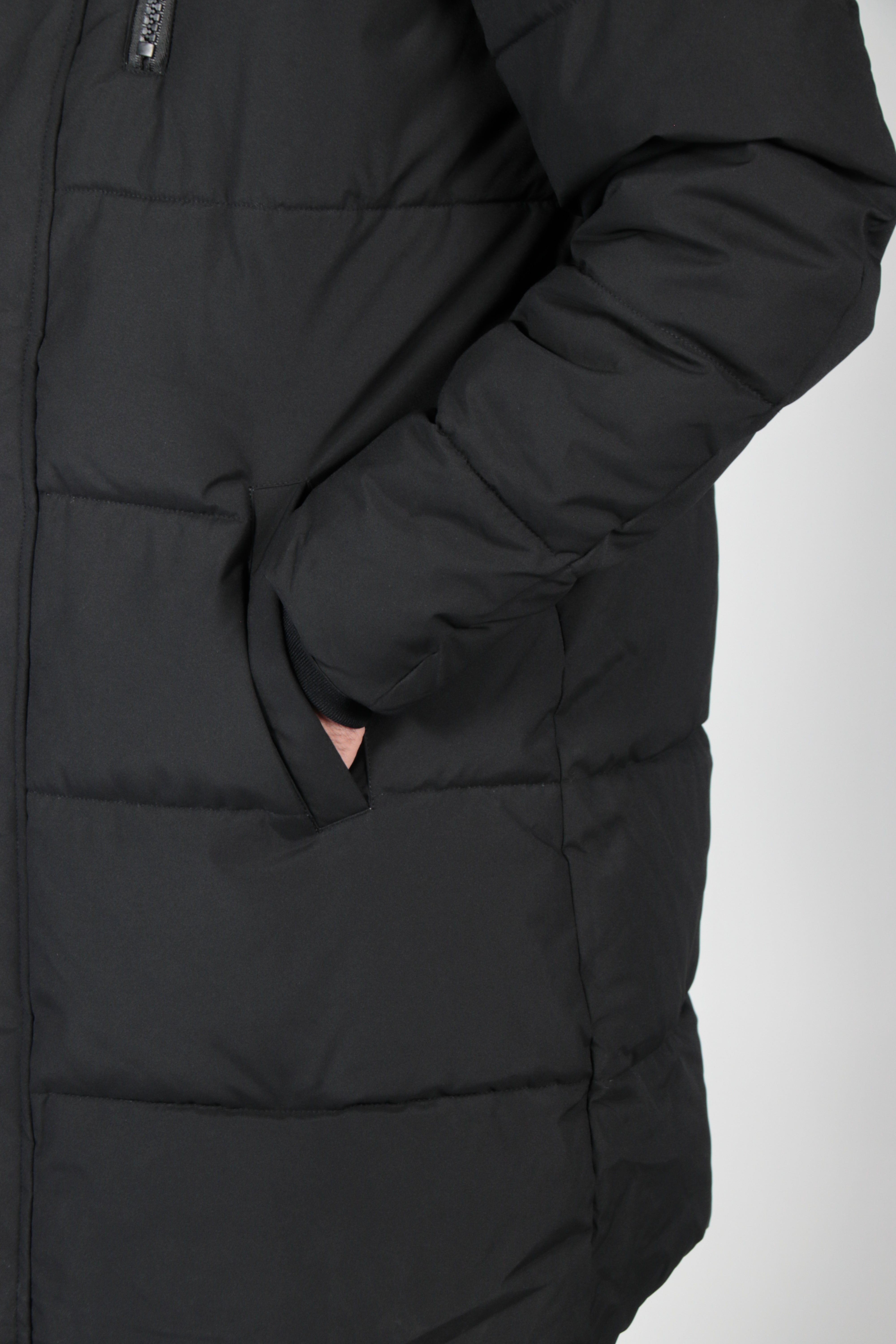 Black puffer jacket with hood