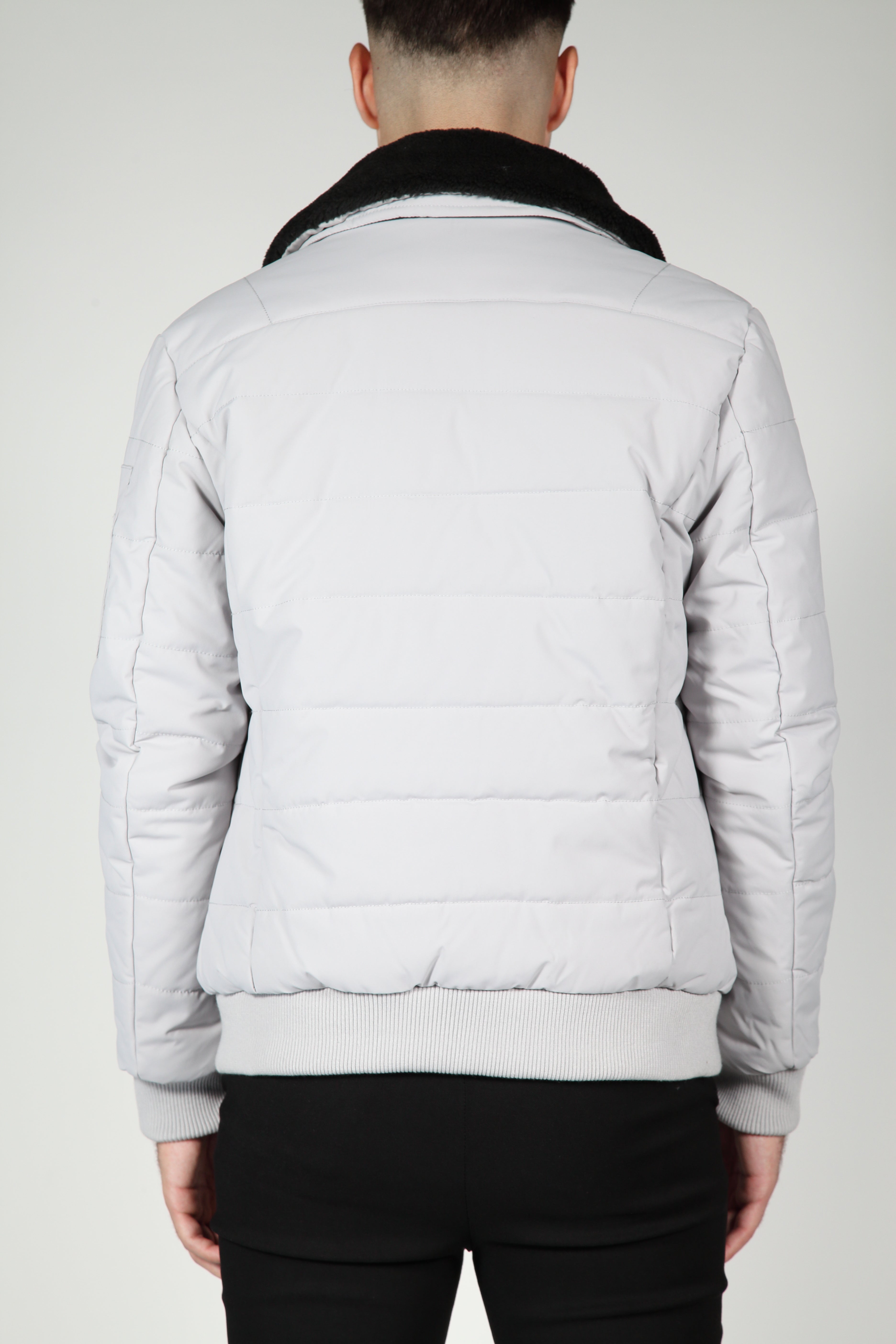 Grey Bomber Jacket with Black Collar