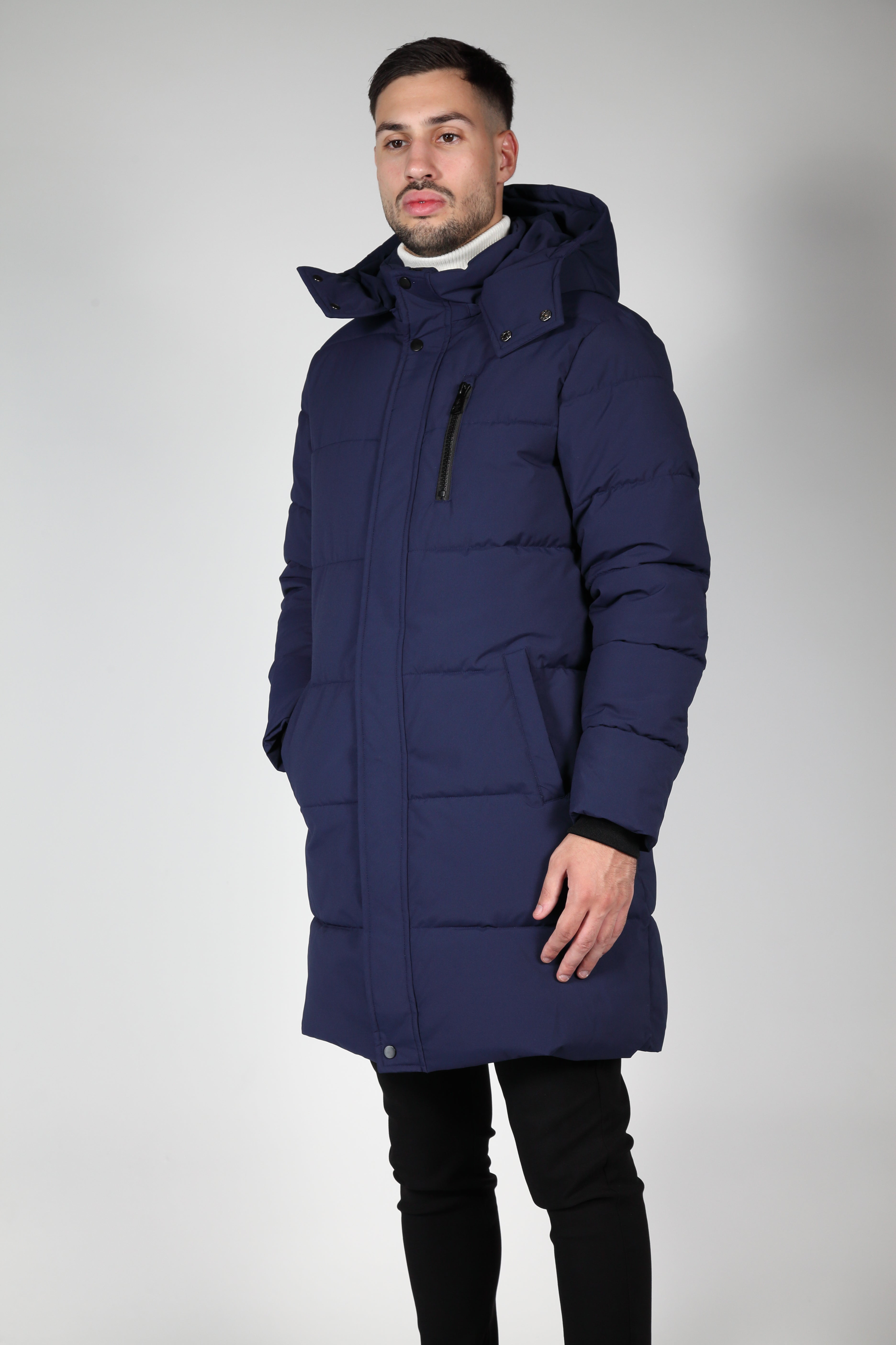 Giacca blu puffer con cappuccio