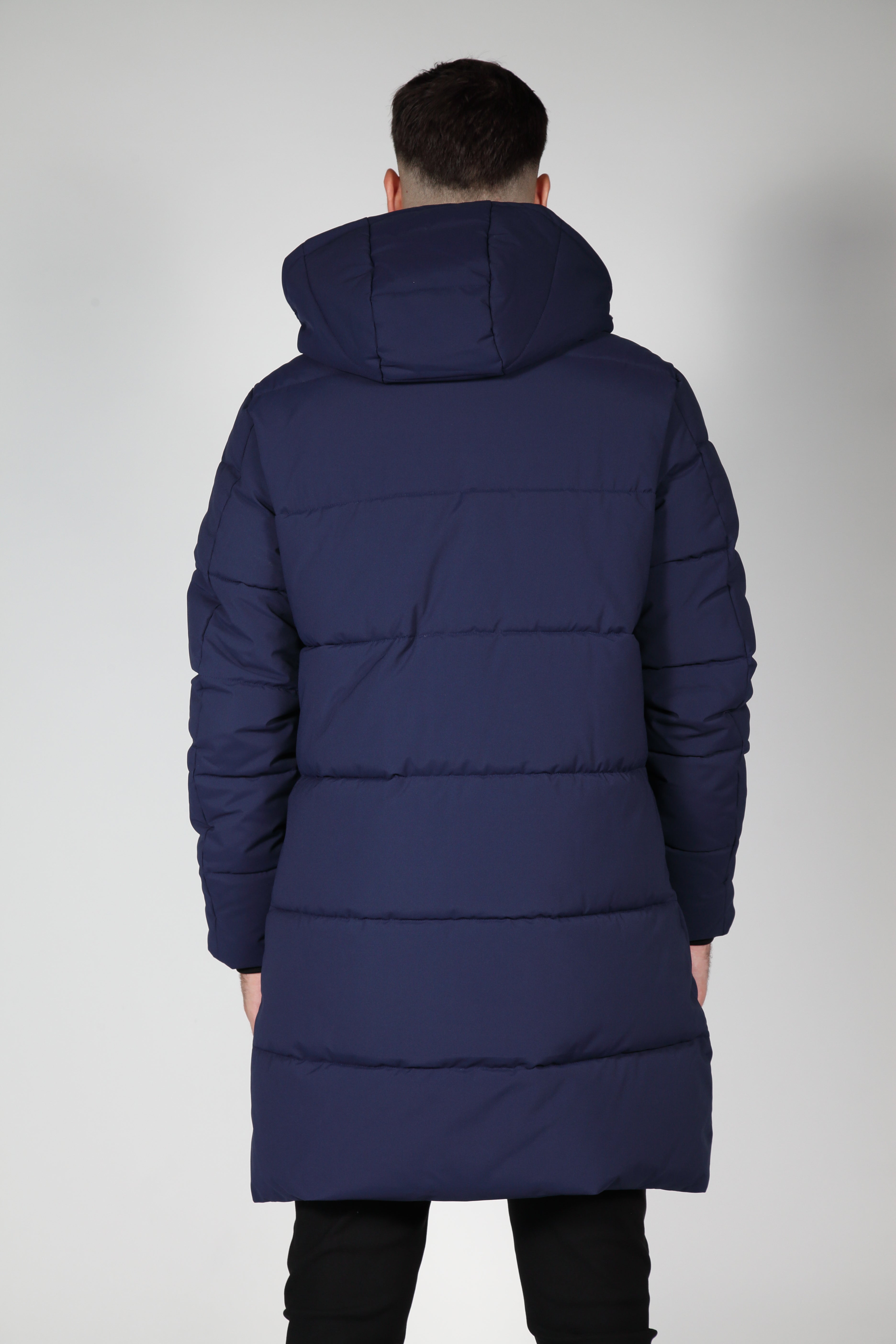 Giacca blu puffer con cappuccio